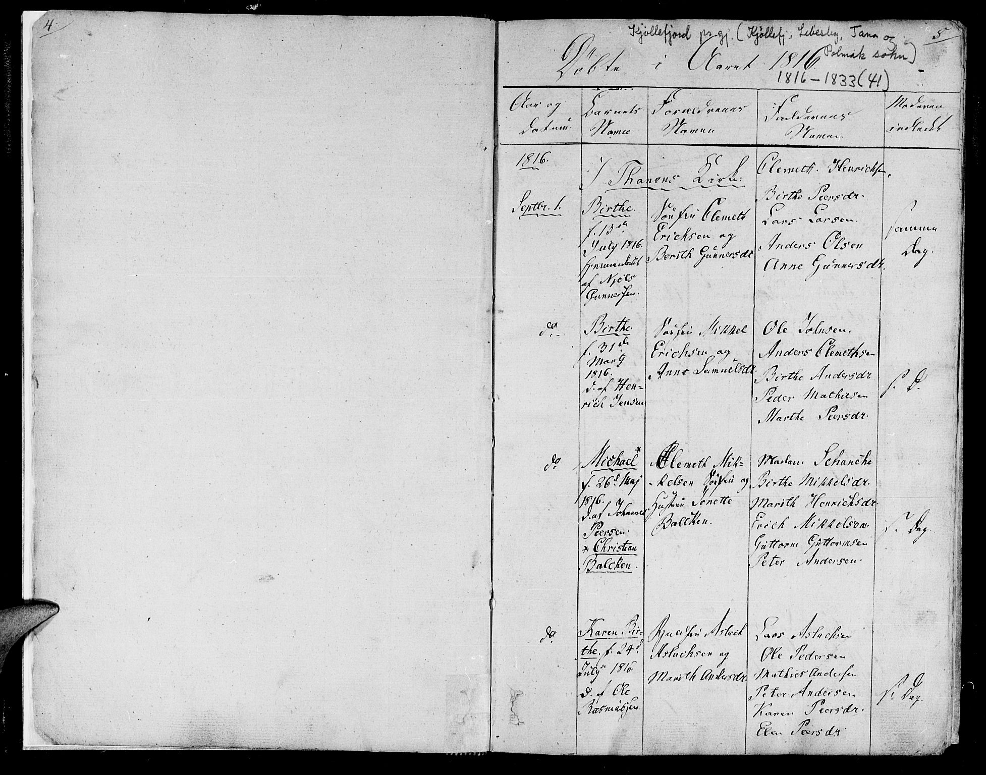 Lebesby sokneprestkontor, SATØ/S-1353/H/Ha/L0002kirke: Parish register (official) no. 2, 1816-1833, p. 5