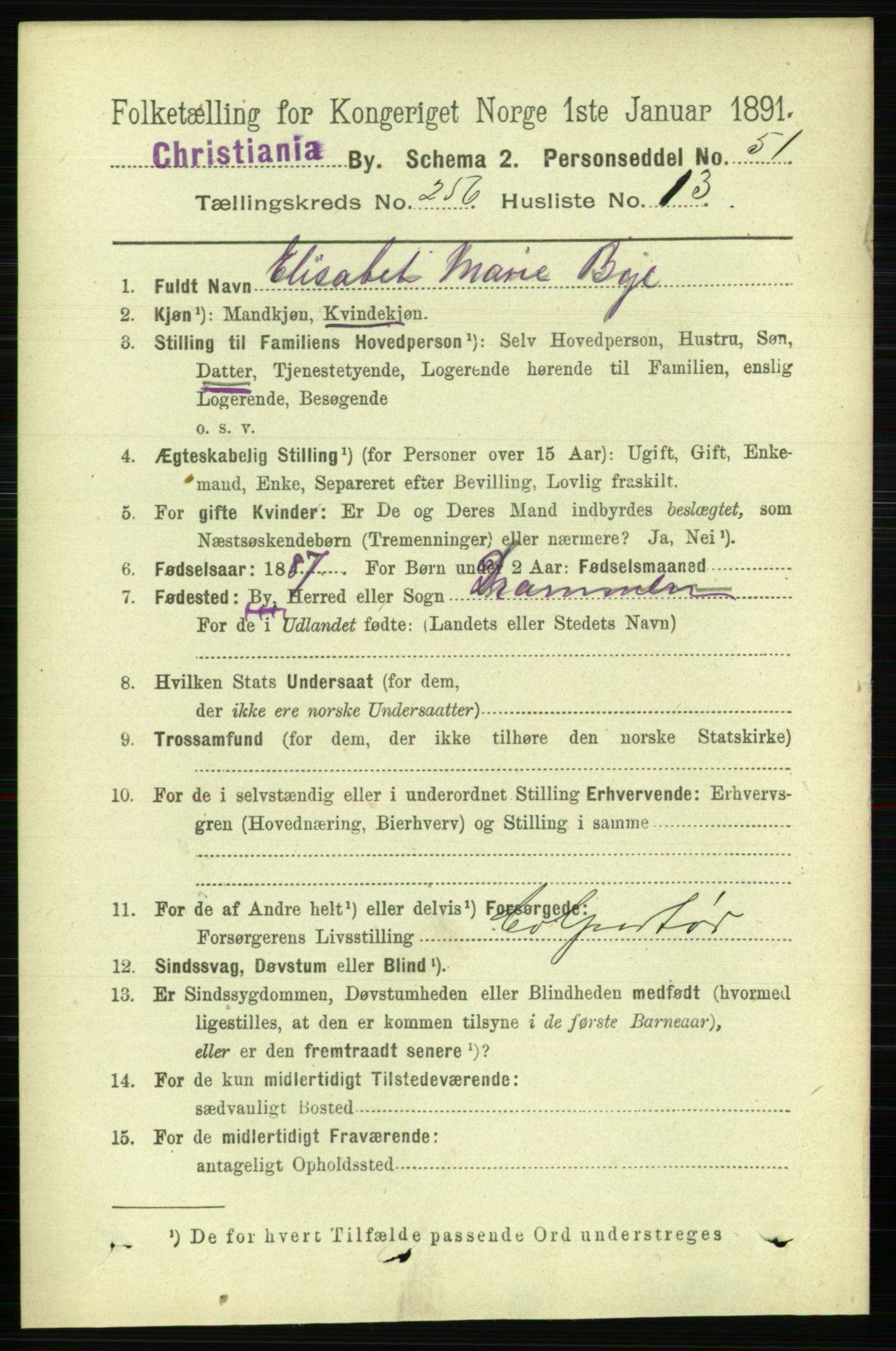 RA, 1891 census for 0301 Kristiania, 1891, p. 156383