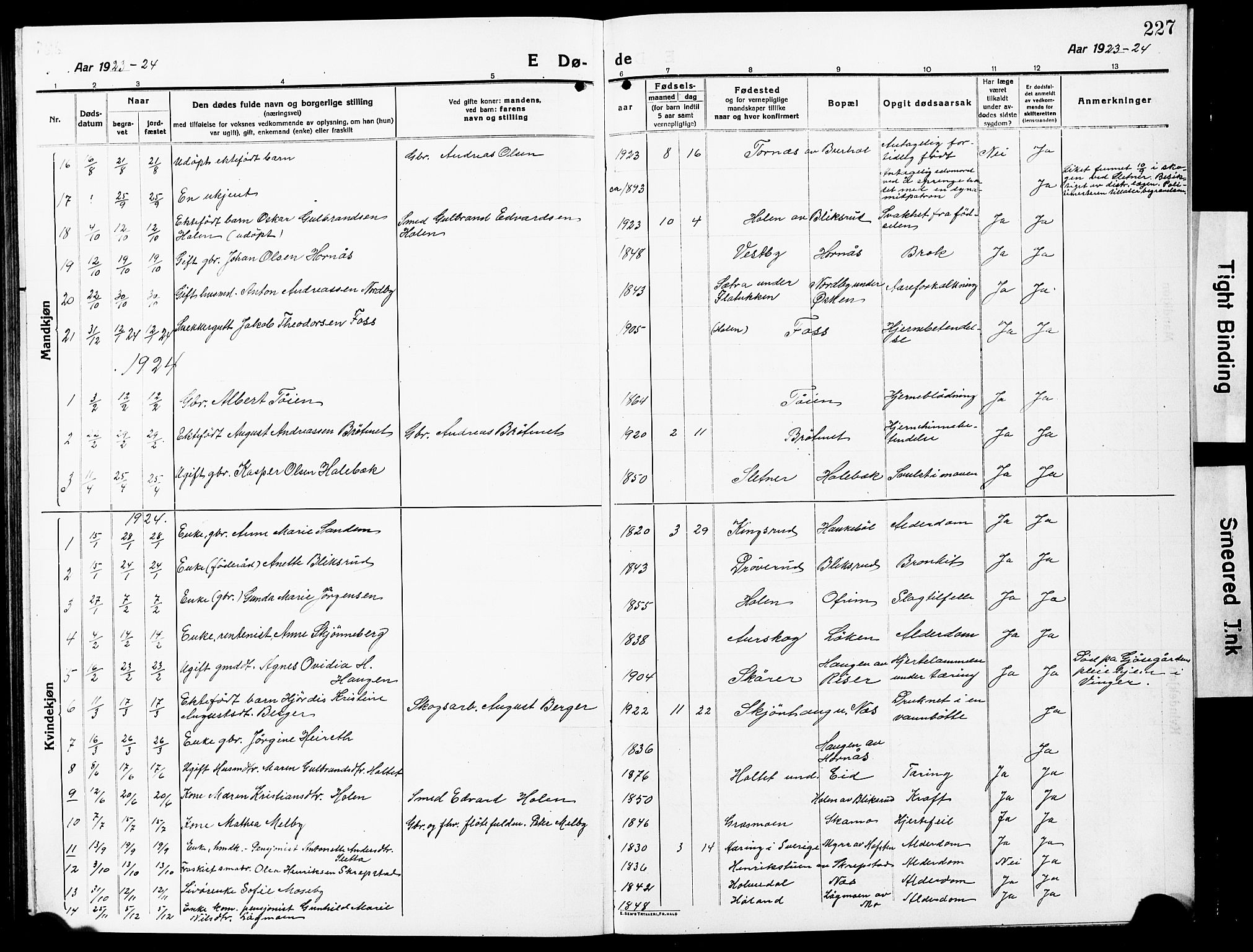 Høland prestekontor Kirkebøker, AV/SAO-A-10346a/G/Ga/L0008: Parish register (copy) no. I 8, 1915-1929, p. 227