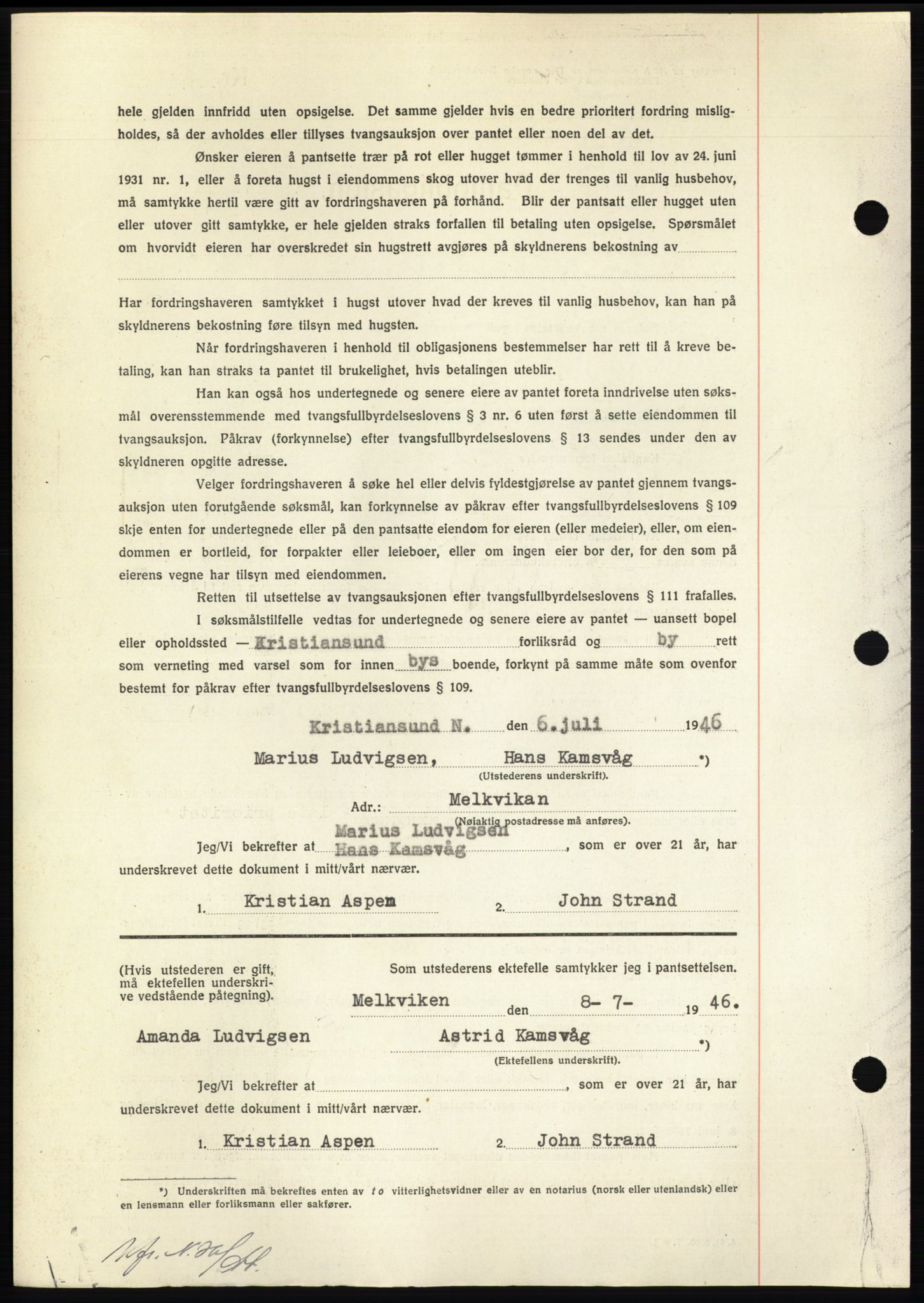 Nordmøre sorenskriveri, AV/SAT-A-4132/1/2/2Ca: Mortgage book no. B94, 1946-1946, Diary no: : 1601/1946