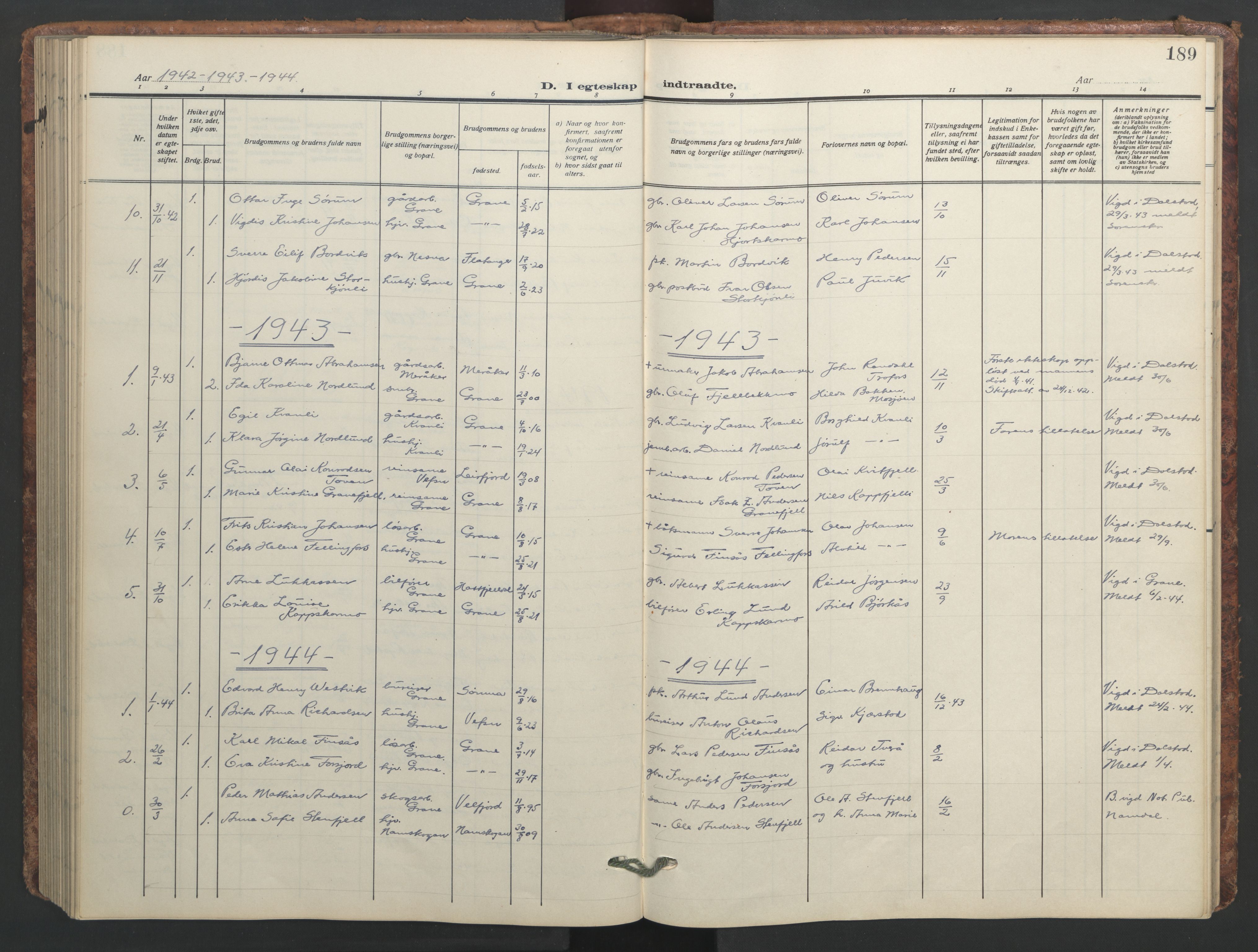 Ministerialprotokoller, klokkerbøker og fødselsregistre - Nordland, AV/SAT-A-1459/824/L0341: Parish register (copy) no. 824C01, 1916-1957, p. 189