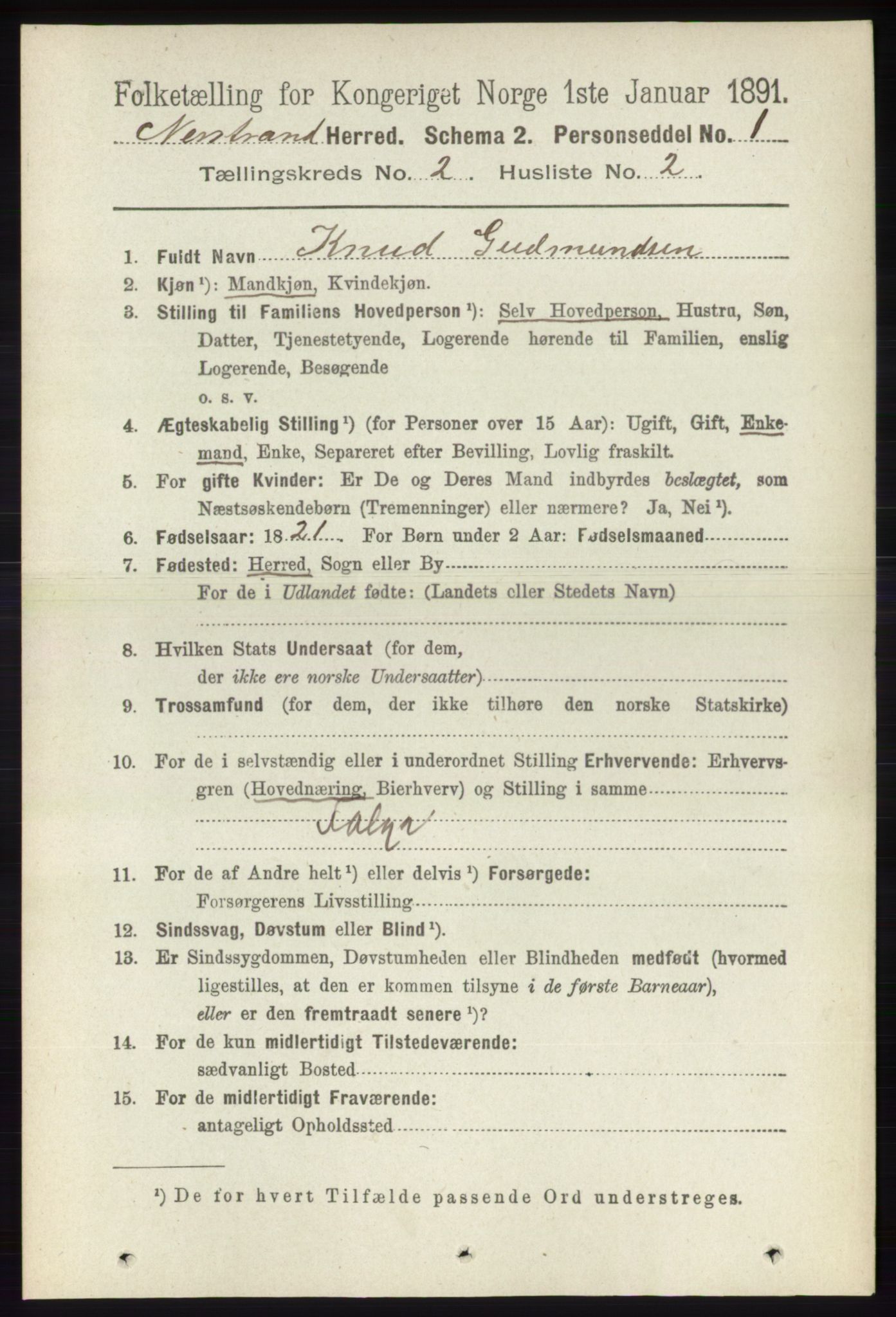 RA, 1891 census for 1139 Nedstrand, 1891, p. 249