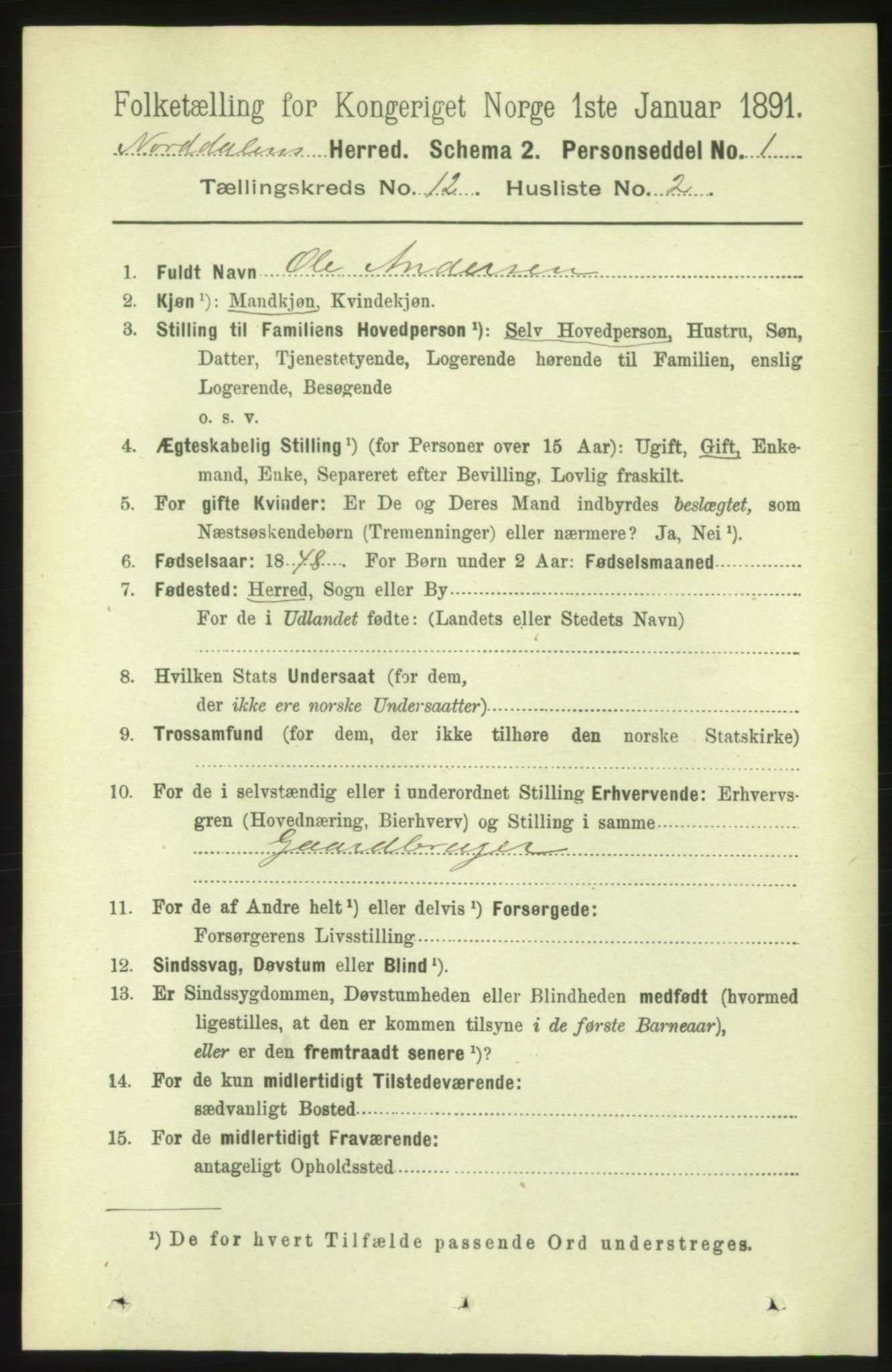 RA, 1891 census for 1524 Norddal, 1891, p. 2721