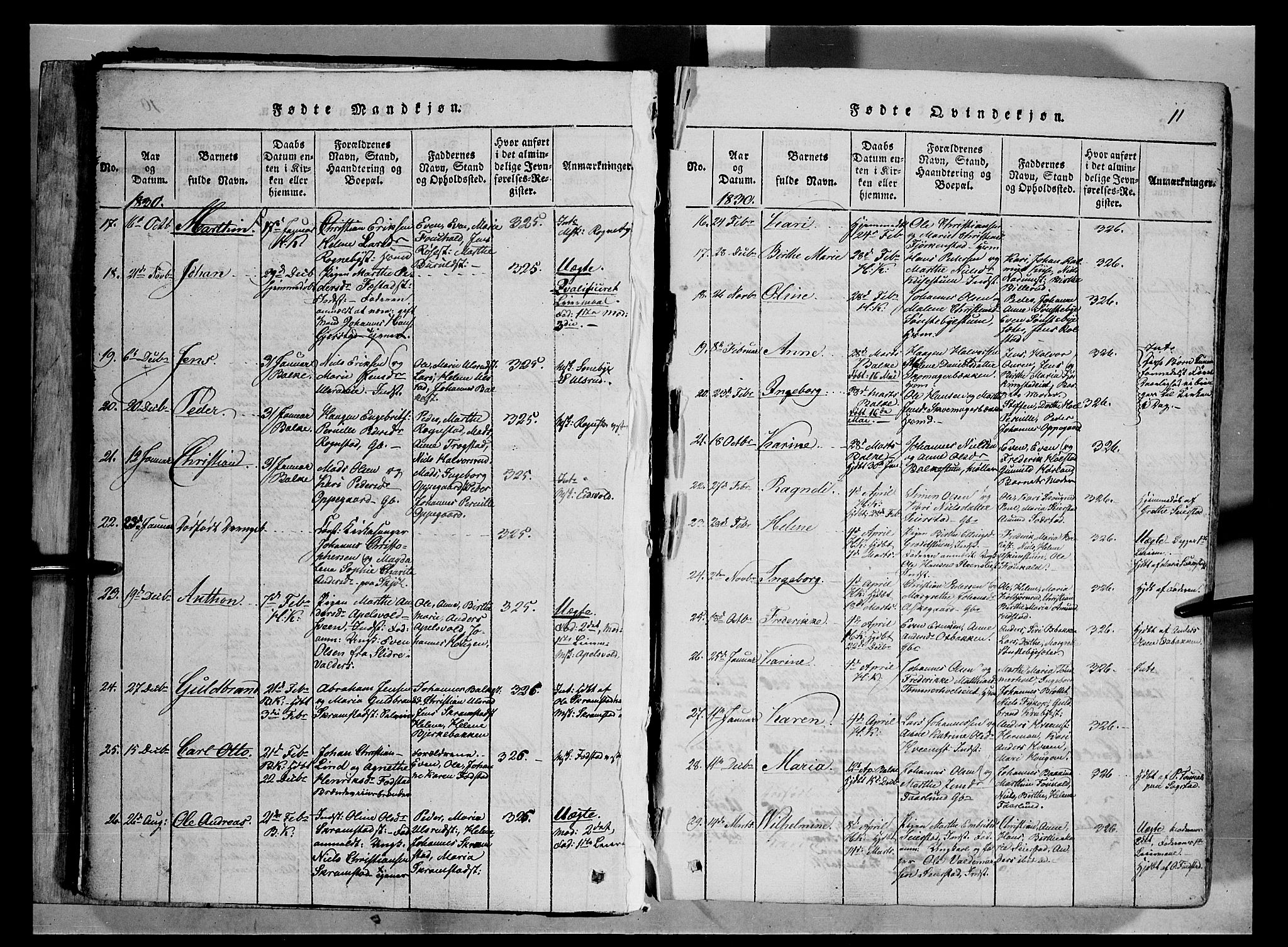 Østre Toten prestekontor, AV/SAH-PREST-104/H/Ha/Haa/L0001: Parish register (official) no. 1, 1828-1839, p. 11