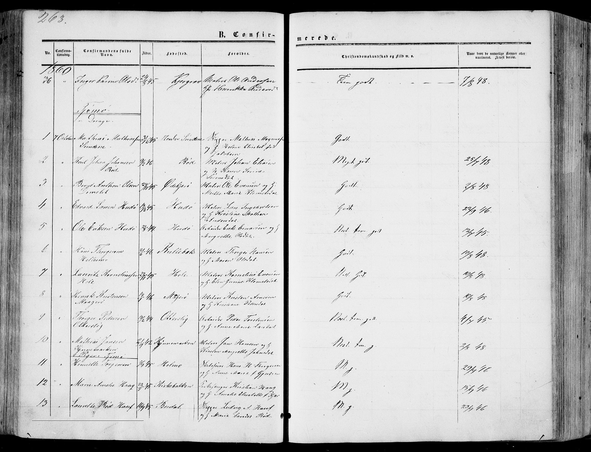 Nøtterøy kirkebøker, AV/SAKO-A-354/F/Fa/L0006: Parish register (official) no. I 6, 1852-1864, p. 263