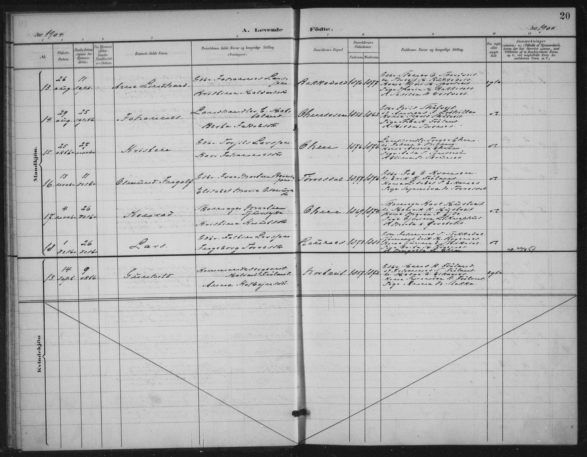 Skjold sokneprestkontor, AV/SAST-A-101847/H/Ha/Haa/L0012: Parish register (official) no. A 12, 1899-1915, p. 20