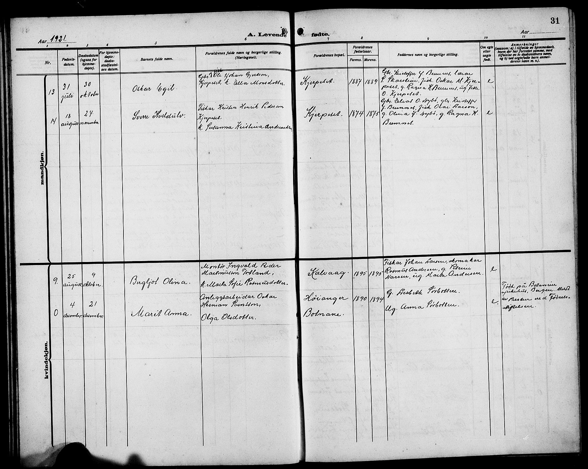 Bremanger sokneprestembete, AV/SAB-A-82201/H/Hab/Habb/L0001: Parish register (copy) no. B 1, 1906-1925, p. 31