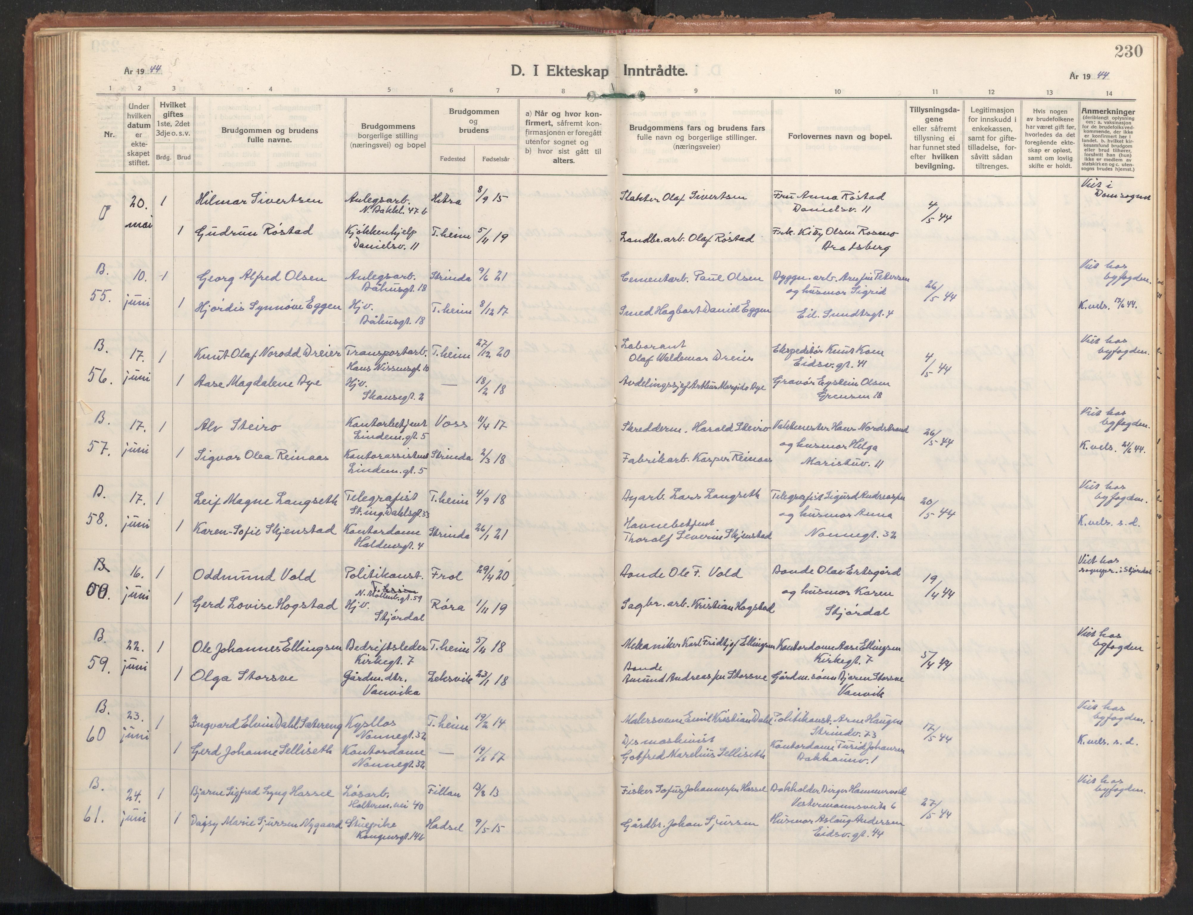 Ministerialprotokoller, klokkerbøker og fødselsregistre - Sør-Trøndelag, SAT/A-1456/604/L0209: Parish register (official) no. 604A29, 1931-1945, p. 230