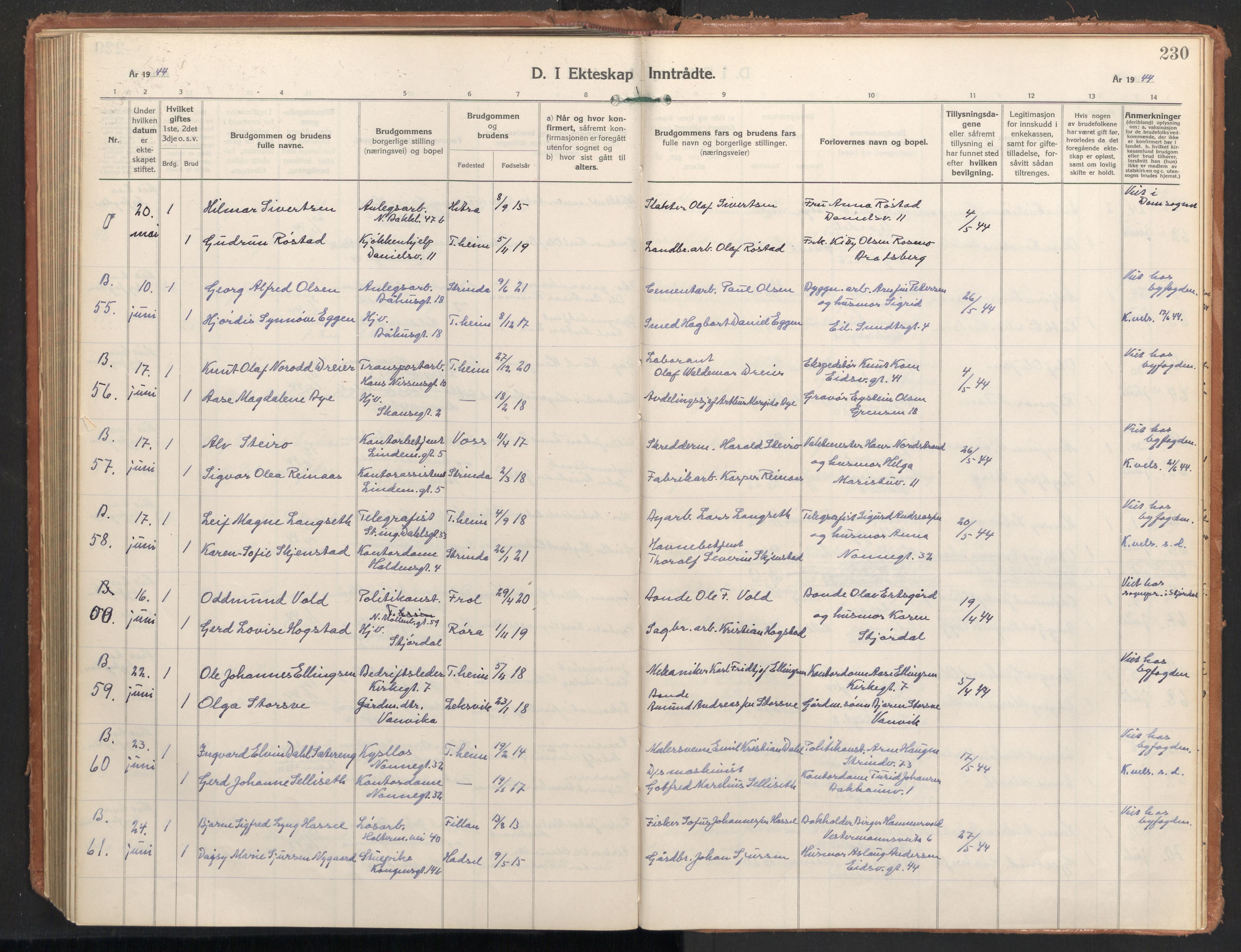 Ministerialprotokoller, klokkerbøker og fødselsregistre - Sør-Trøndelag, AV/SAT-A-1456/604/L0209: Parish register (official) no. 604A29, 1931-1945, p. 230