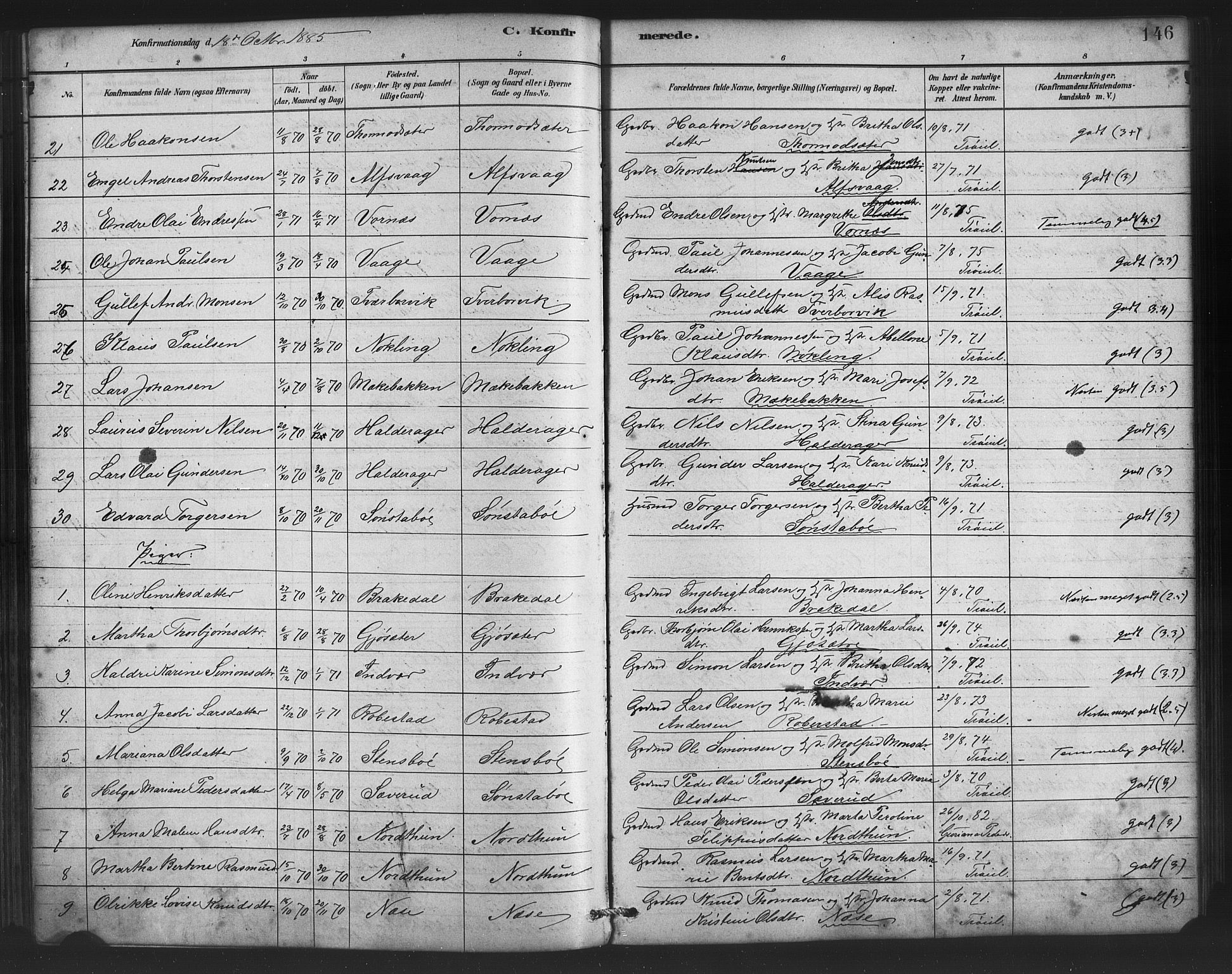 Finnås sokneprestembete, AV/SAB-A-99925/H/Ha/Haa/Haac/L0001: Parish register (official) no. C 1, 1881-1894, p. 146