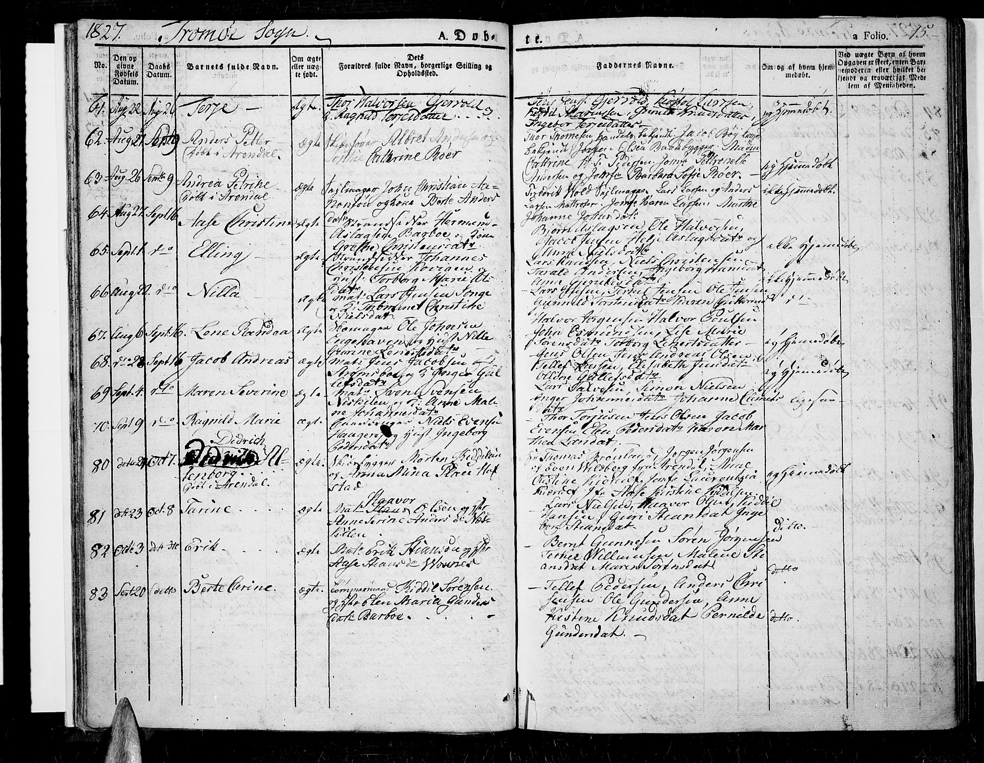 Tromøy sokneprestkontor, SAK/1111-0041/F/Fa/L0003: Parish register (official) no. A 3, 1825-1837, p. 15