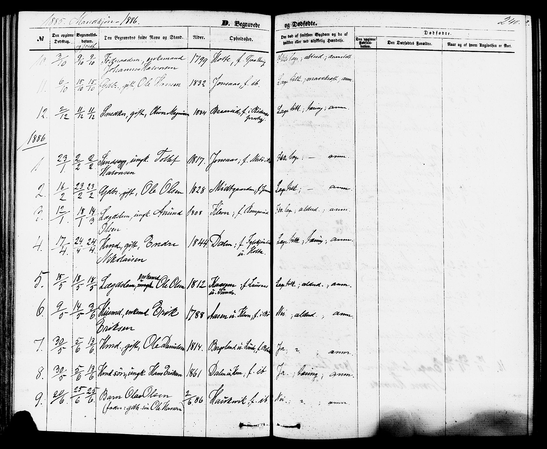 Sauherad kirkebøker, SAKO/A-298/F/Fa/L0008: Parish register (official) no. I 8, 1873-1886, p. 240