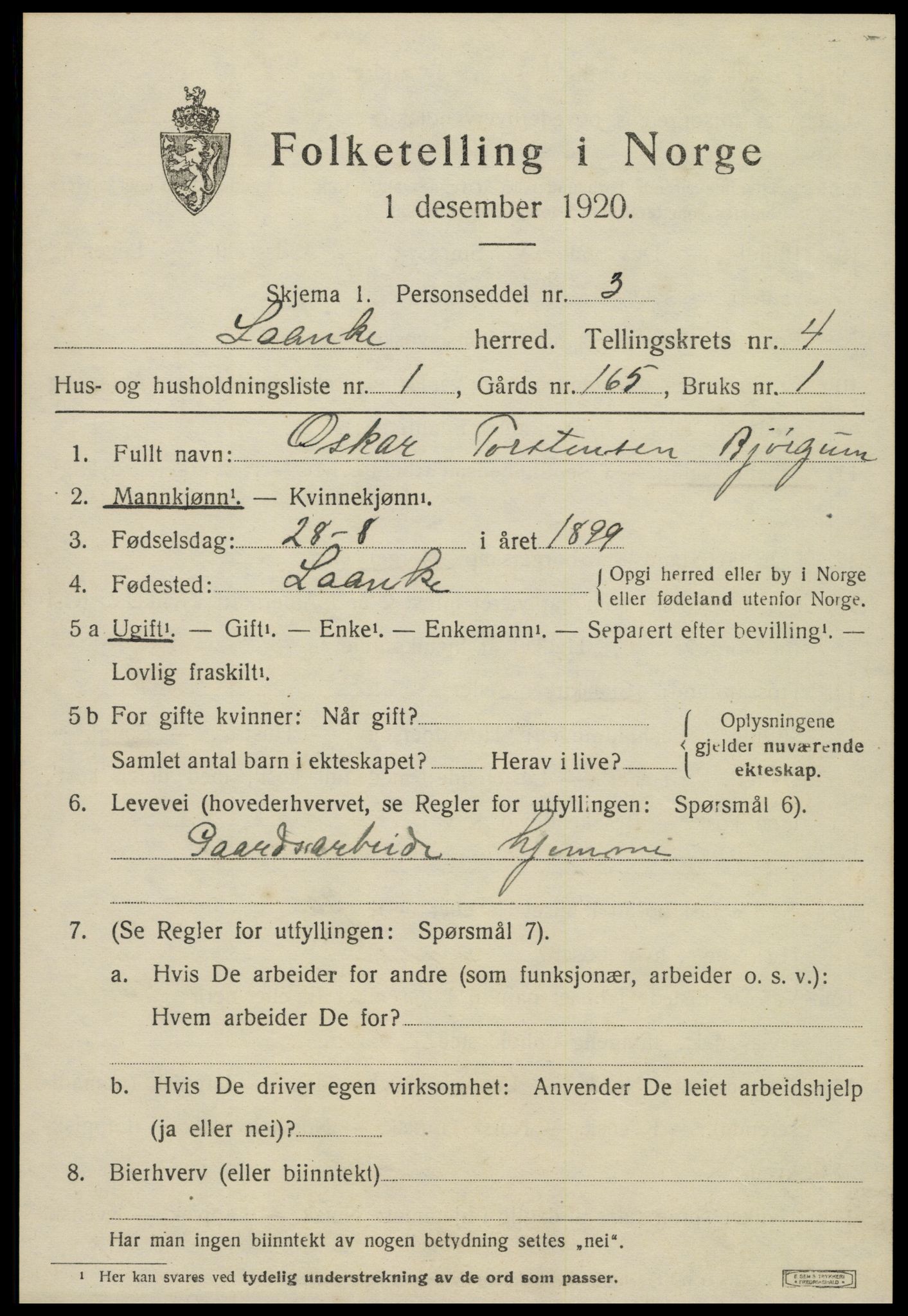 SAT, 1920 census for Lånke, 1920, p. 2302