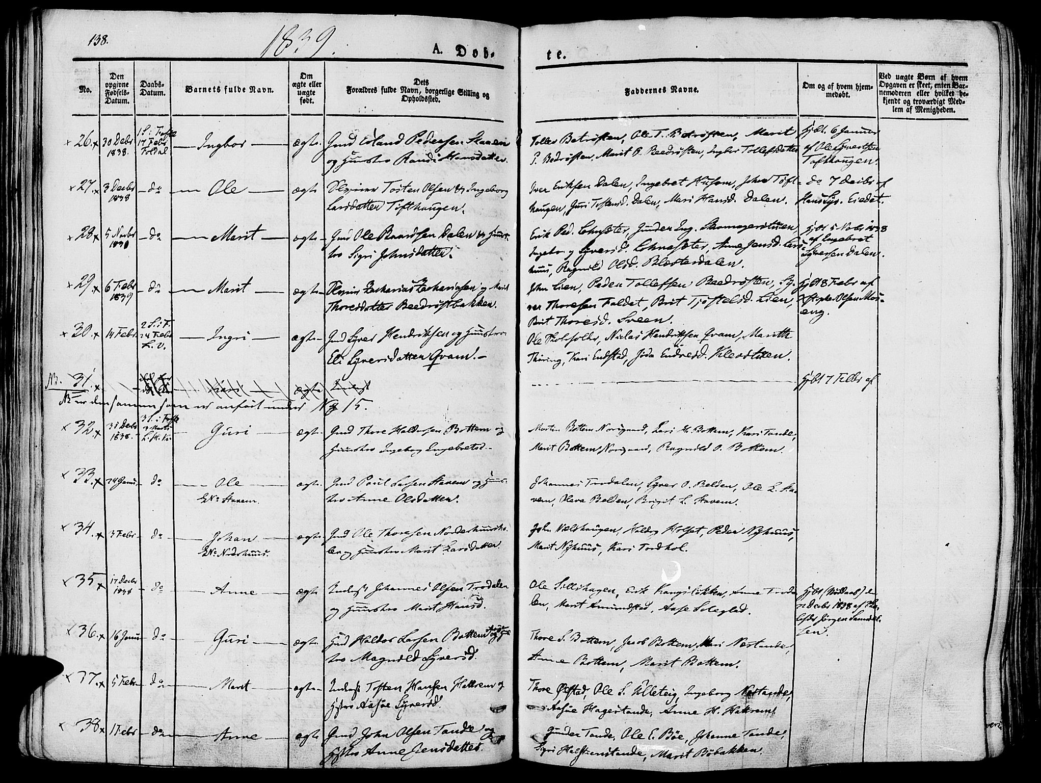 Lesja prestekontor, AV/SAH-PREST-068/H/Ha/Haa/L0005: Parish register (official) no. 5, 1830-1842, p. 138