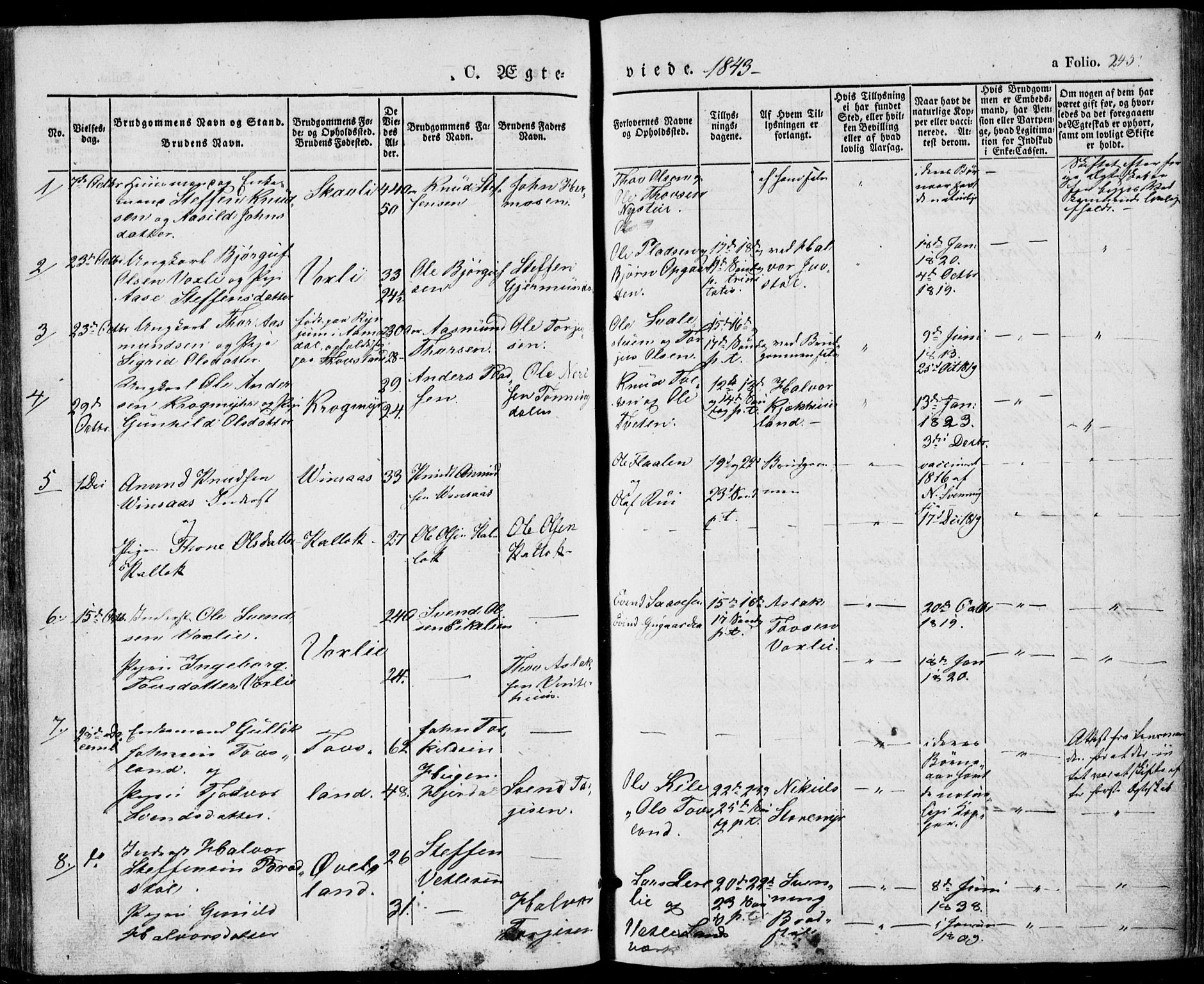 Vinje kirkebøker, SAKO/A-312/F/Fa/L0004: Parish register (official) no. I 4, 1843-1869, p. 245