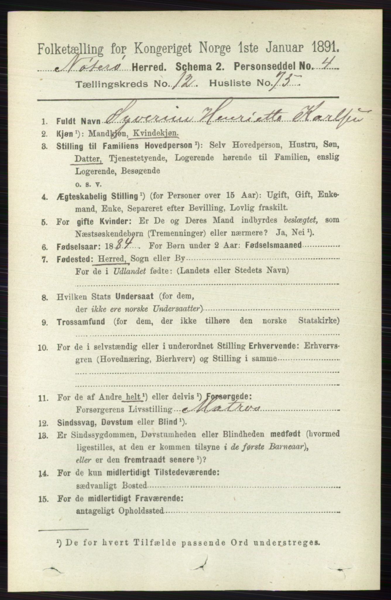 RA, 1891 census for 0722 Nøtterøy, 1891, p. 6782