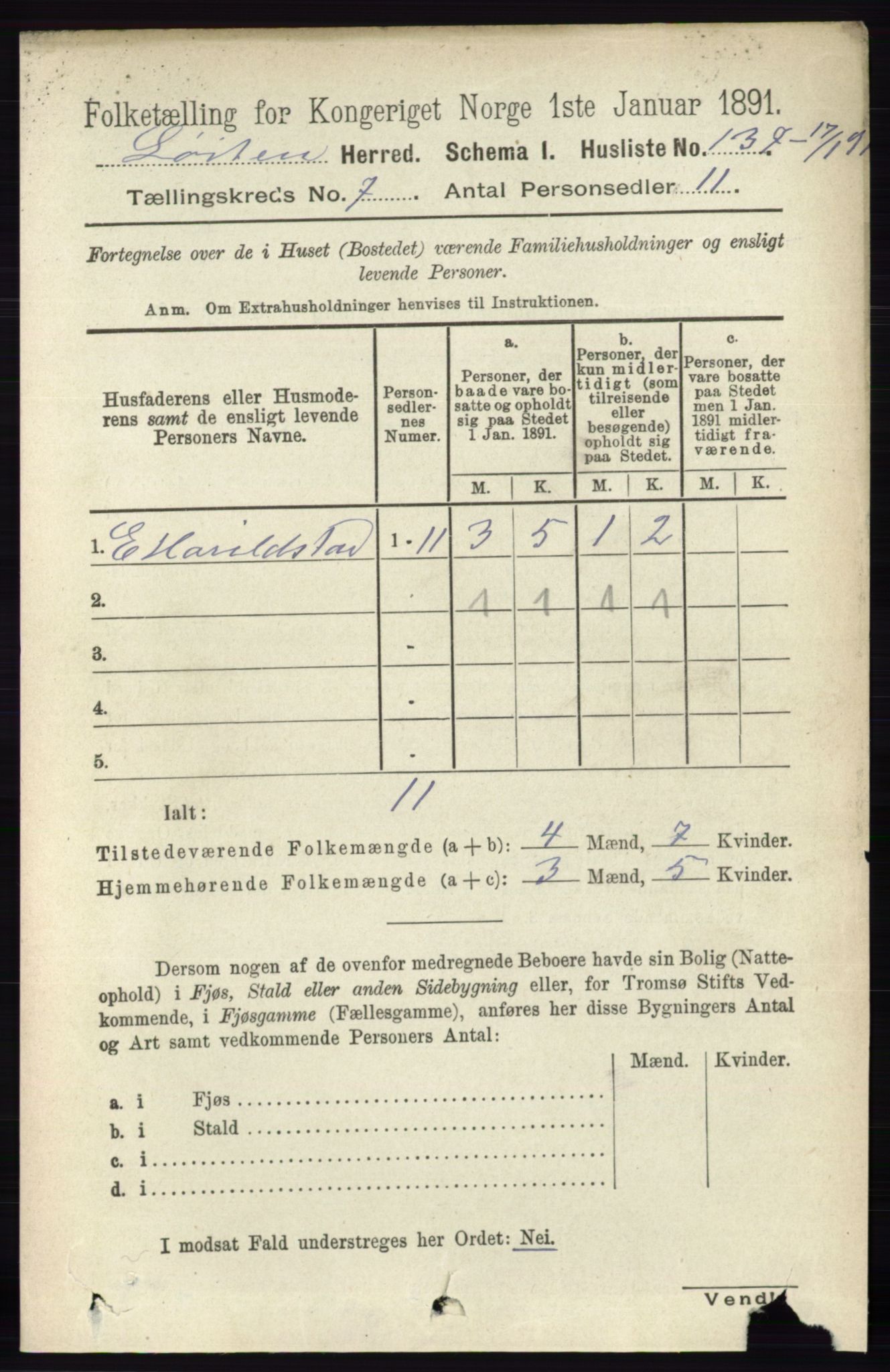 RA, 1891 census for 0415 Løten, 1891, p. 4405