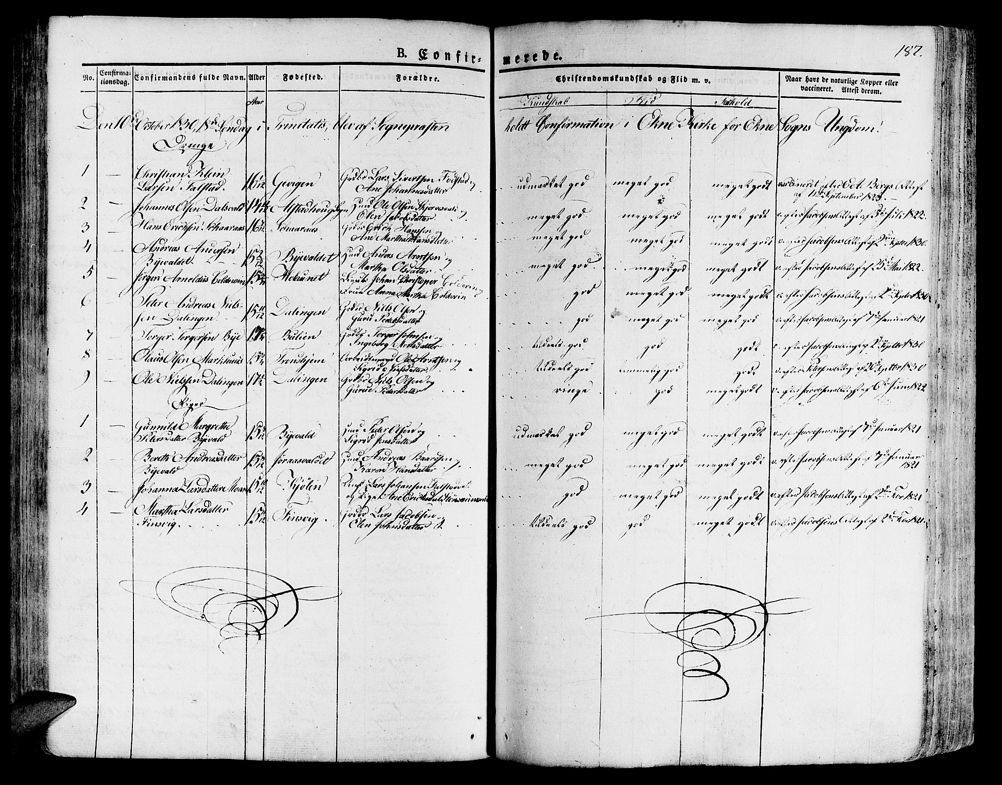 Ministerialprotokoller, klokkerbøker og fødselsregistre - Nord-Trøndelag, AV/SAT-A-1458/717/L0152: Parish register (official) no. 717A05 /1, 1825-1836, p. 187