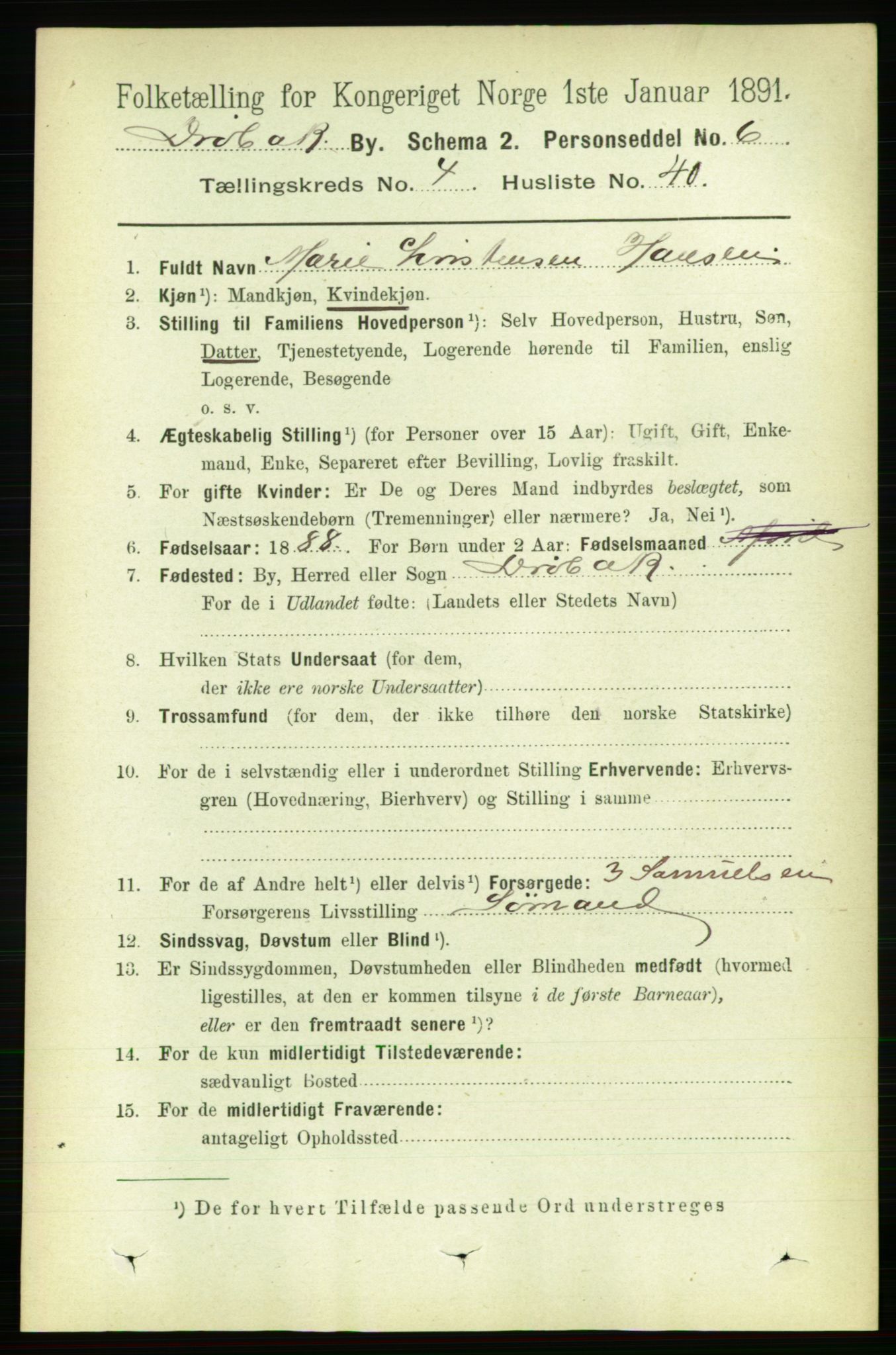 RA, 1891 census for 0203 Drøbak, 1891, p. 2785