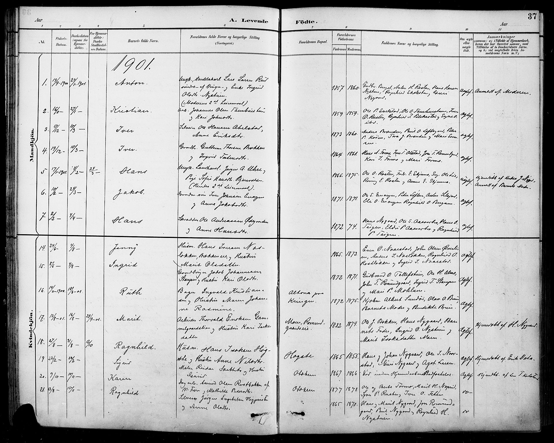 Sel prestekontor, AV/SAH-PREST-074/H/Ha/Hab/L0001: Parish register (copy) no. 1, 1894-1923, p. 37