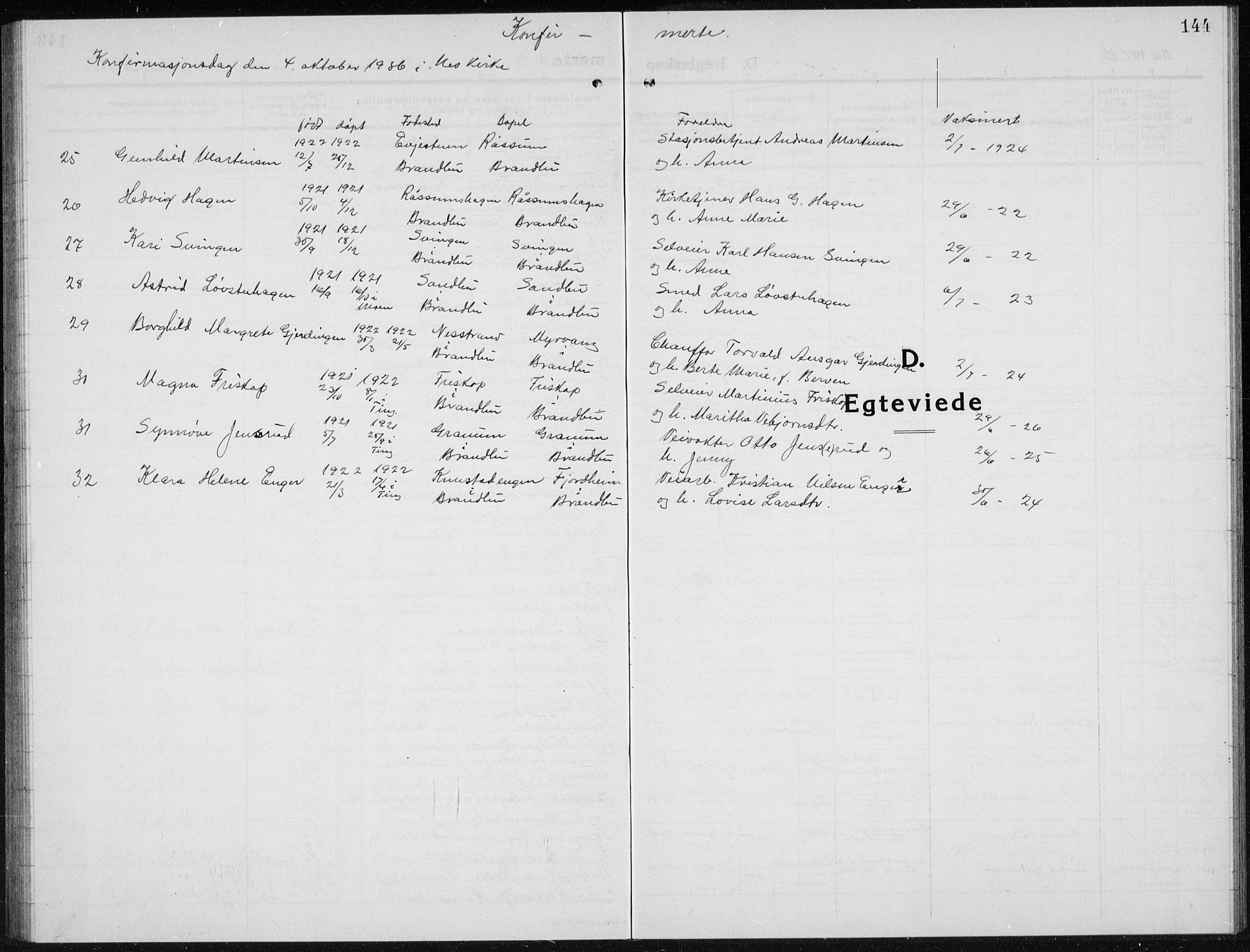 Brandbu prestekontor, SAH/PREST-114/H/Ha/Hab/L0001: Parish register (copy) no. 1, 1914-1937, p. 144