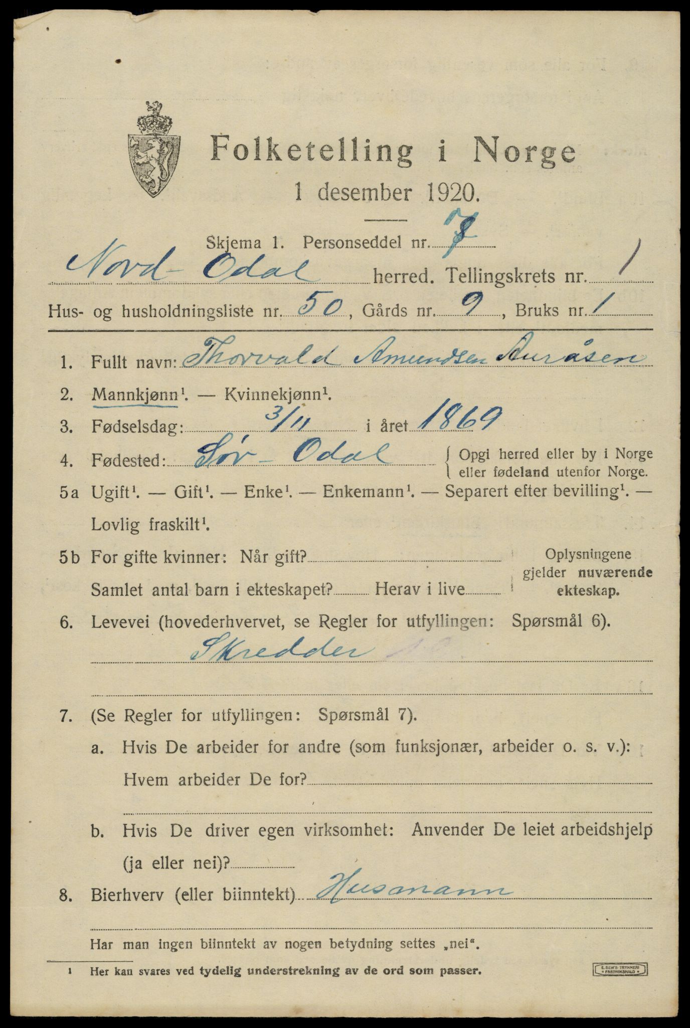 SAH, 1920 census for Nord-Odal, 1920, p. 2371