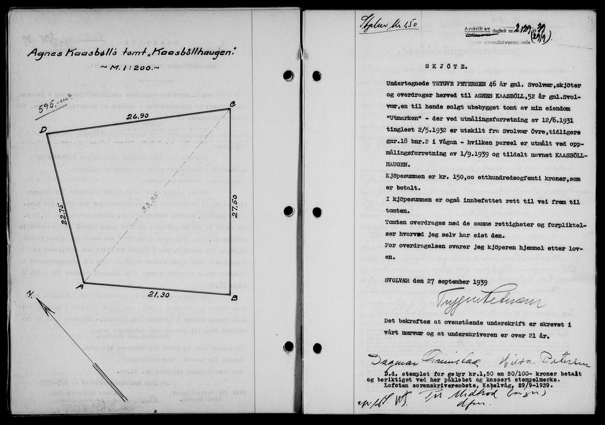 Lofoten sorenskriveri, SAT/A-0017/1/2/2C/L0006a: Mortgage book no. 6a, 1939-1939, Diary no: : 2129/1939