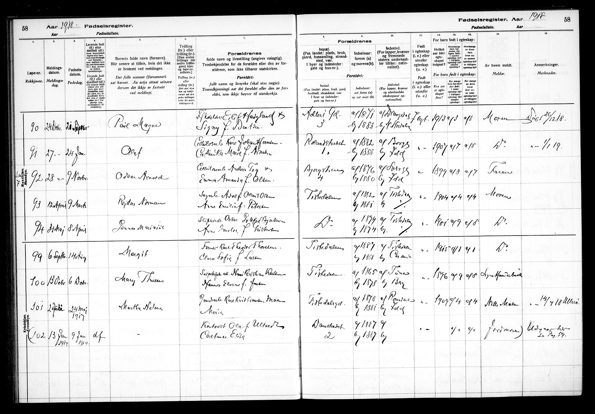 Halden prestekontor Kirkebøker, AV/SAO-A-10909/J/Ja/L0001: Birth register no. I 1, 1916-1925, p. 58