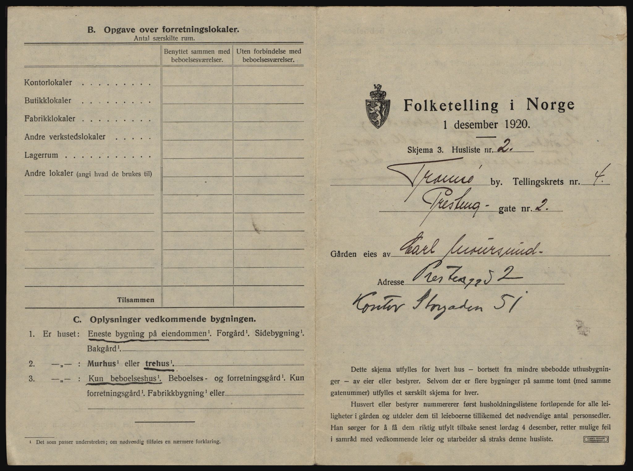 SATØ, 1920 census for Tromsø, 1920, p. 597