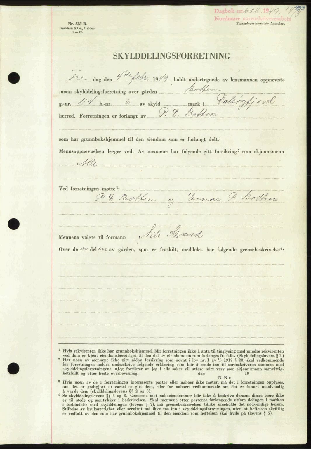 Nordmøre sorenskriveri, AV/SAT-A-4132/1/2/2Ca: Mortgage book no. A110, 1948-1949, Diary no: : 628/1949