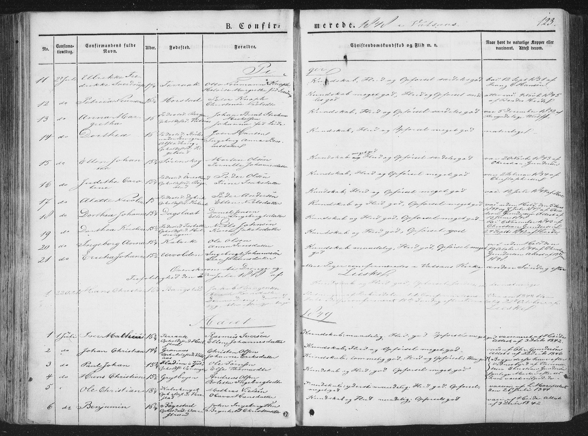 Ministerialprotokoller, klokkerbøker og fødselsregistre - Nordland, AV/SAT-A-1459/810/L0144: Parish register (official) no. 810A07 /1, 1841-1862, p. 123