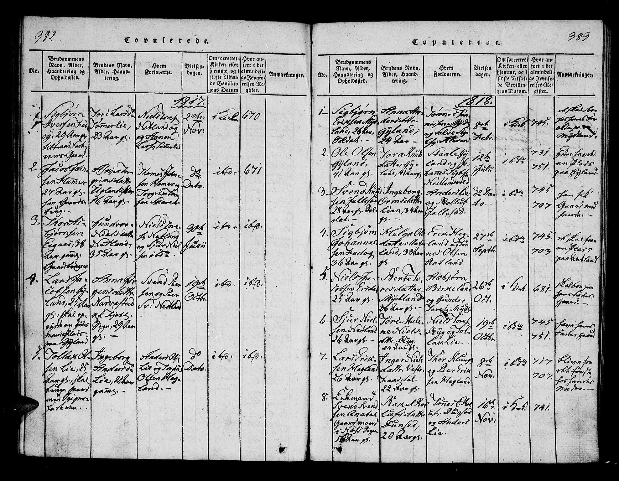 Bakke sokneprestkontor, AV/SAK-1111-0002/F/Fa/Fab/L0001: Parish register (official) no. A 1, 1815-1835, p. 382-383