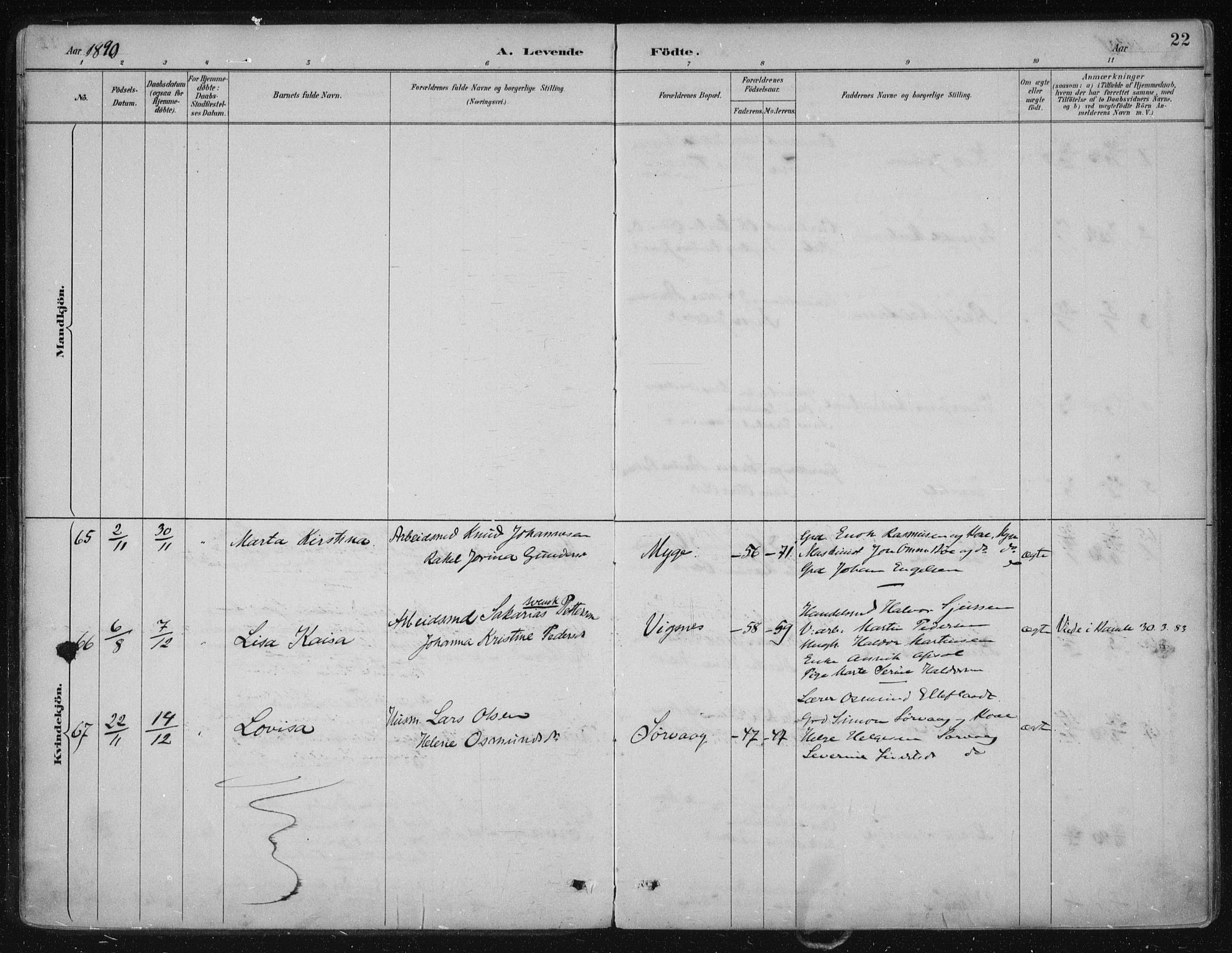 Avaldsnes sokneprestkontor, AV/SAST-A -101851/H/Ha/Haa/L0017: Parish register (official) no. A 17, 1889-1920, p. 22