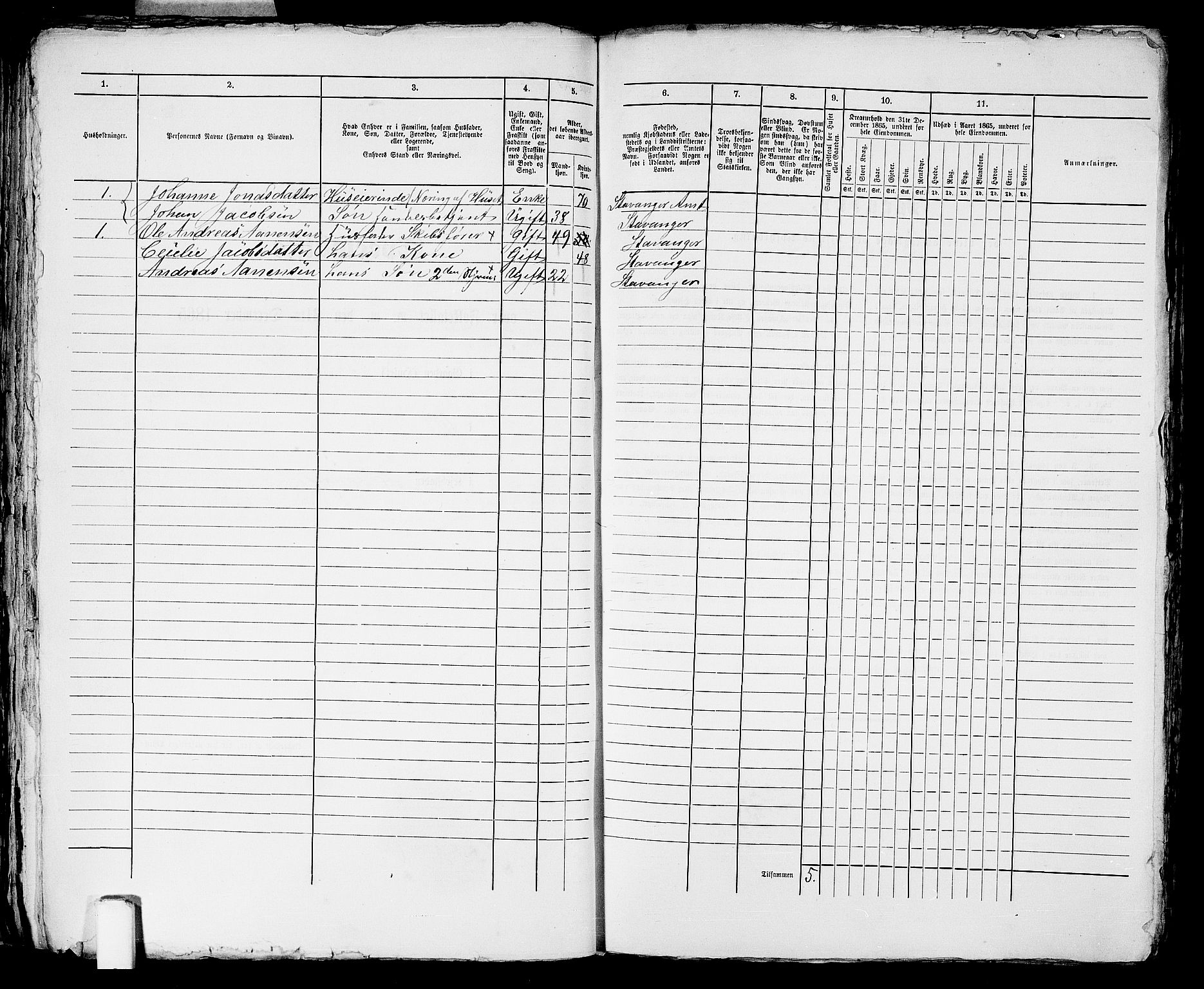 RA, 1865 census for Stavanger, 1865, p. 2615