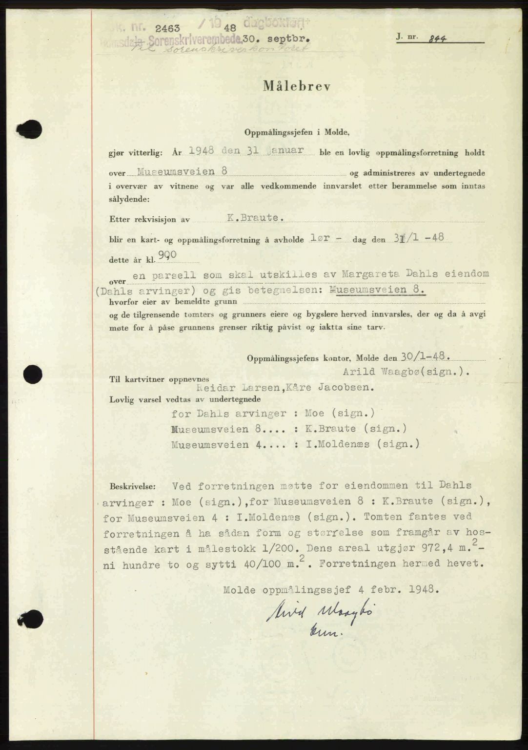 Romsdal sorenskriveri, AV/SAT-A-4149/1/2/2C: Mortgage book no. A27, 1948-1948, Diary no: : 2463/1948