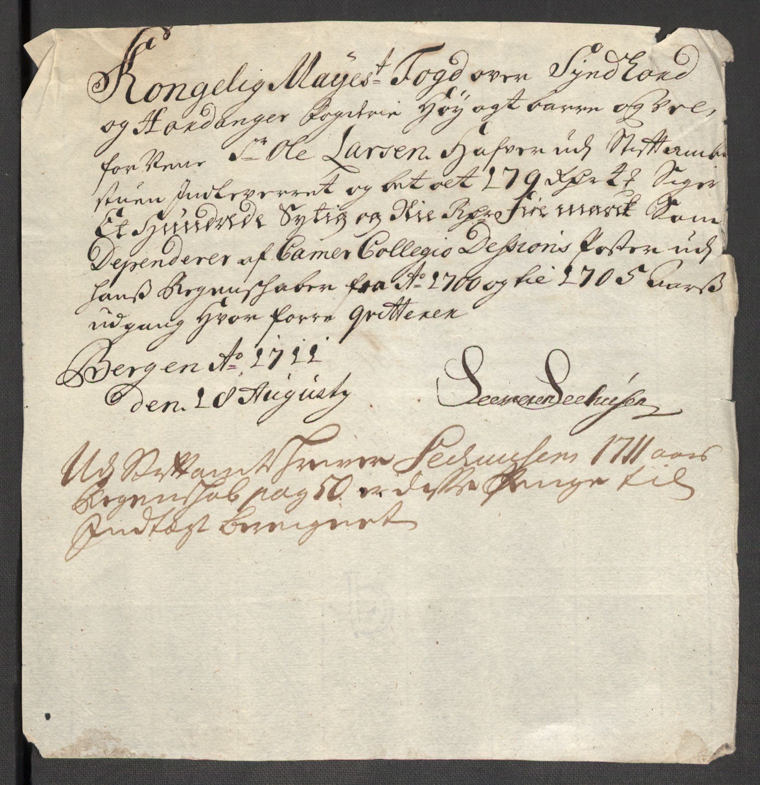 Rentekammeret inntil 1814, Reviderte regnskaper, Fogderegnskap, AV/RA-EA-4092/R48/L2983: Fogderegnskap Sunnhordland og Hardanger, 1705, p. 324