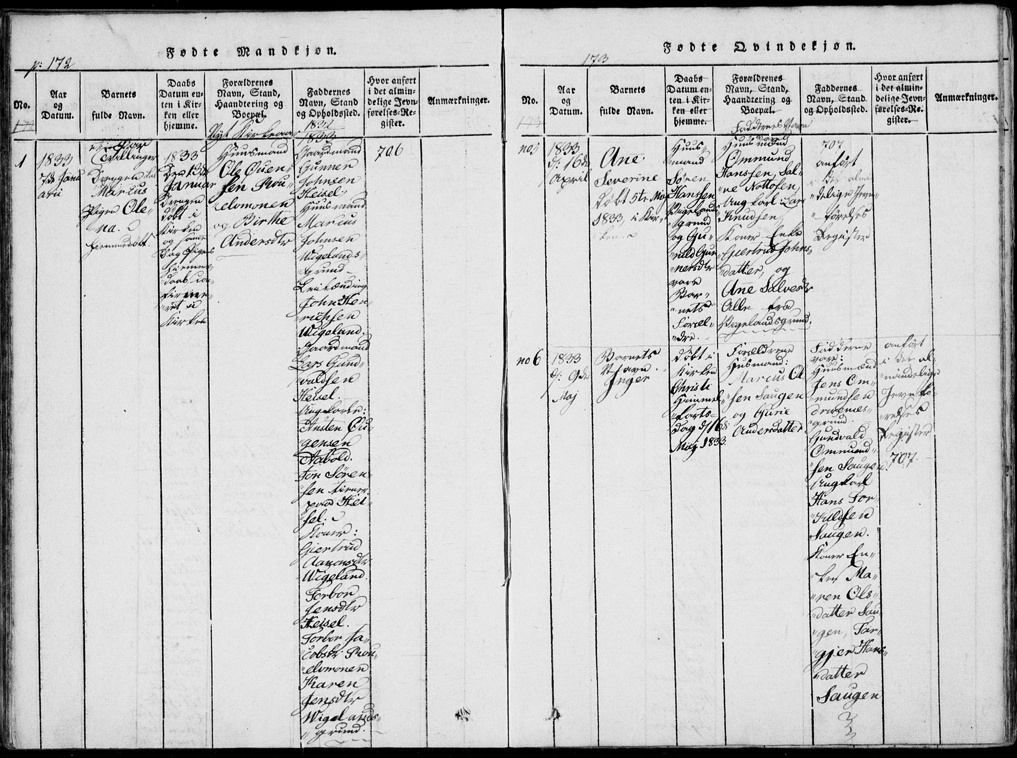 Vennesla sokneprestkontor, AV/SAK-1111-0045/Fa/Fab/L0003: Parish register (official) no. A 3, 1820-1834, p. 172-173