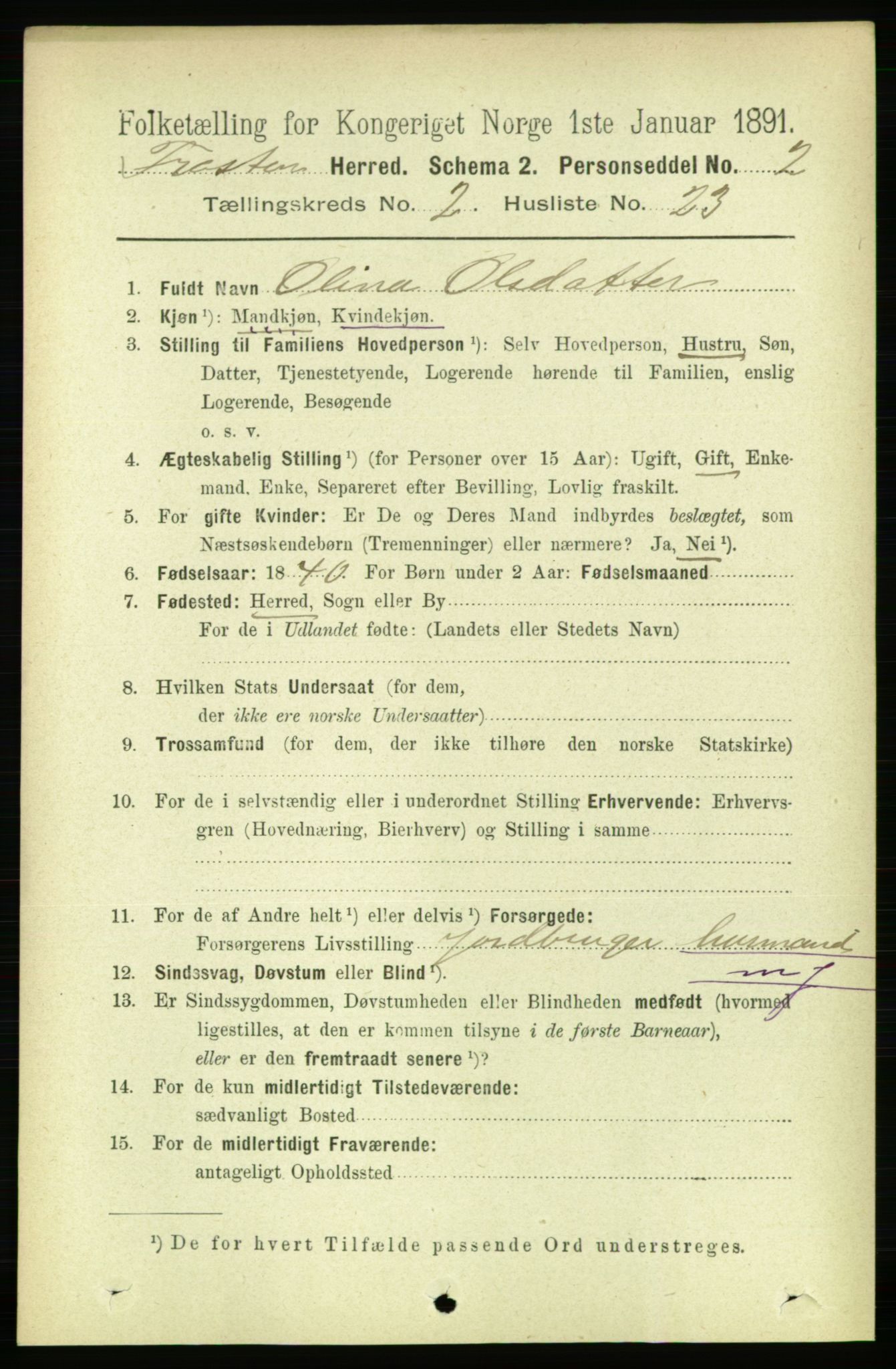 RA, 1891 census for 1717 Frosta, 1891, p. 1217