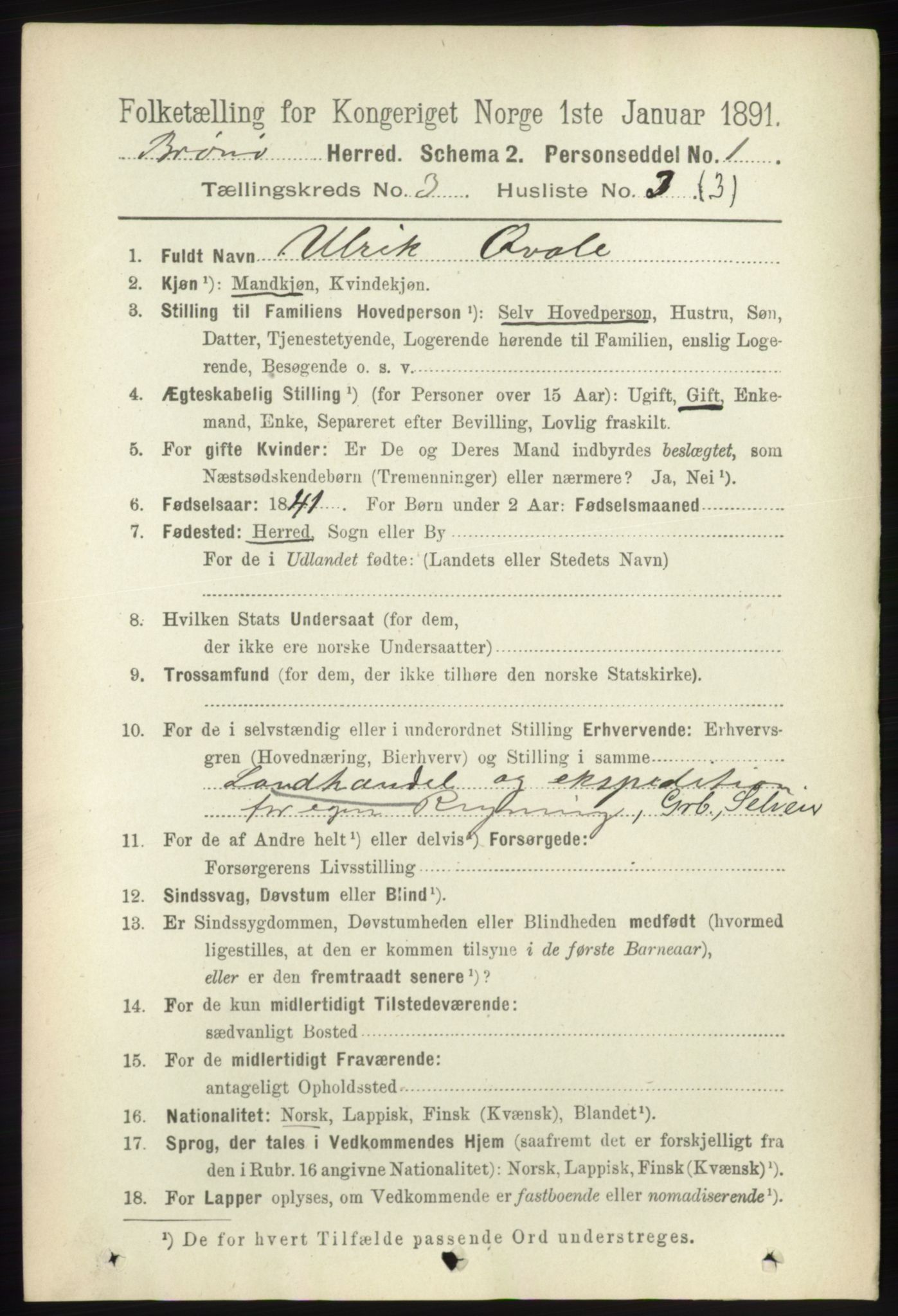 RA, 1891 census for 1814 Brønnøy, 1891, p. 1299