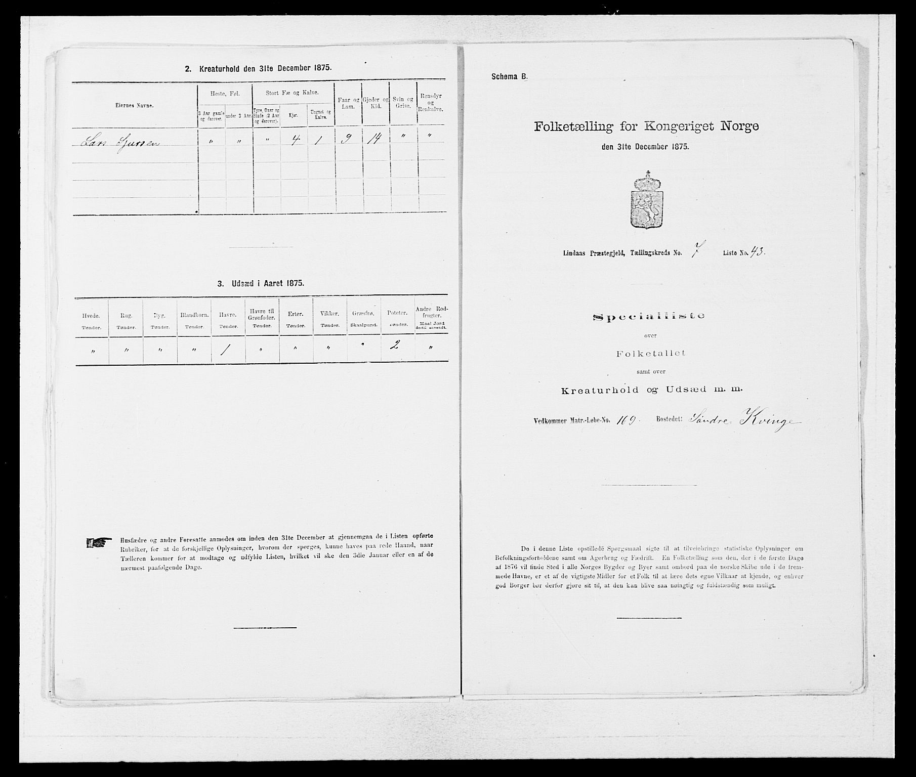 SAB, 1875 census for 1263P Lindås, 1875, p. 625