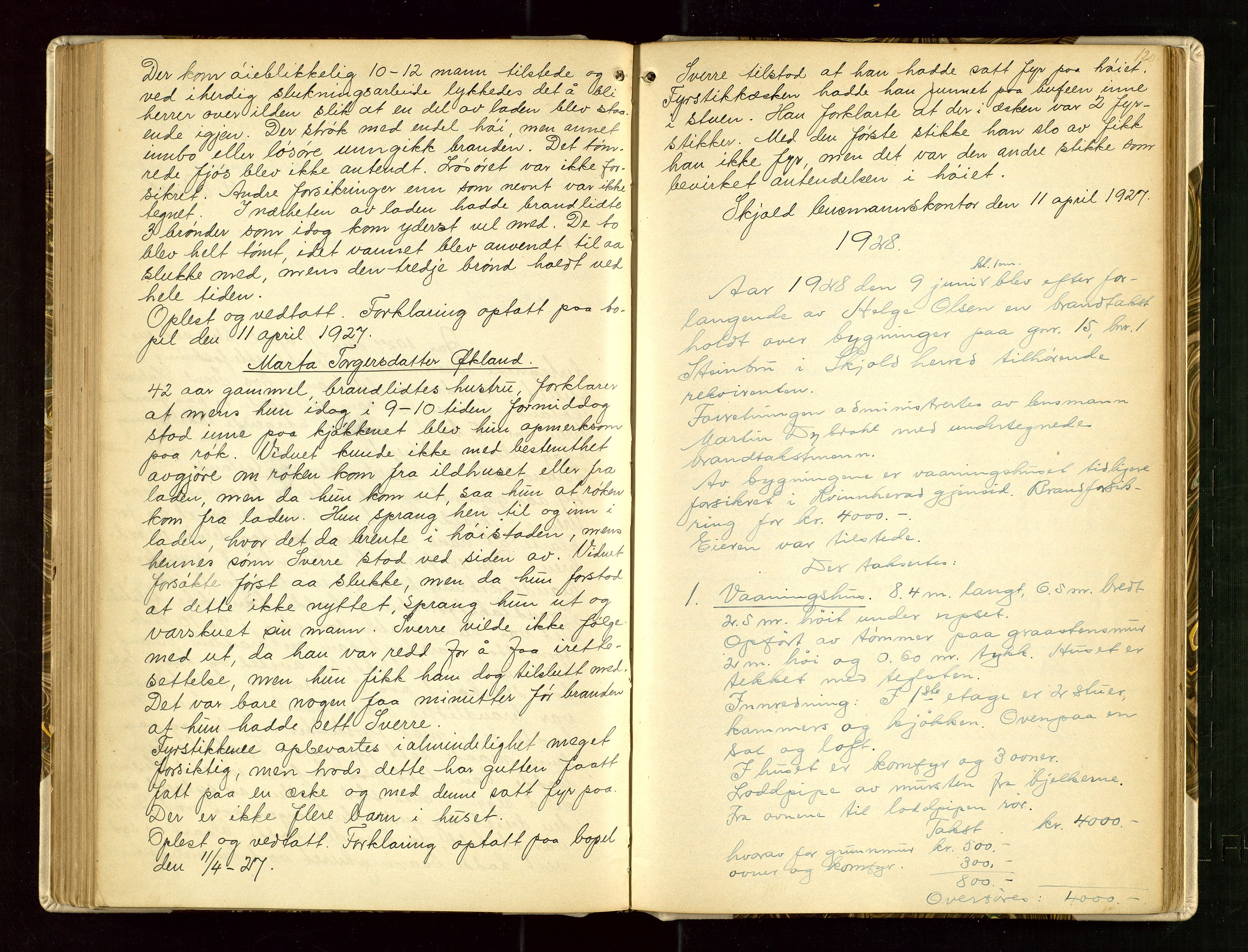 Skjold lensmannskontor, SAST/A-100182/Goa/L0002: "Brandtaksasjons-Protokol for Skjolds Thinglag", 1890-1949, p. 119b-120a