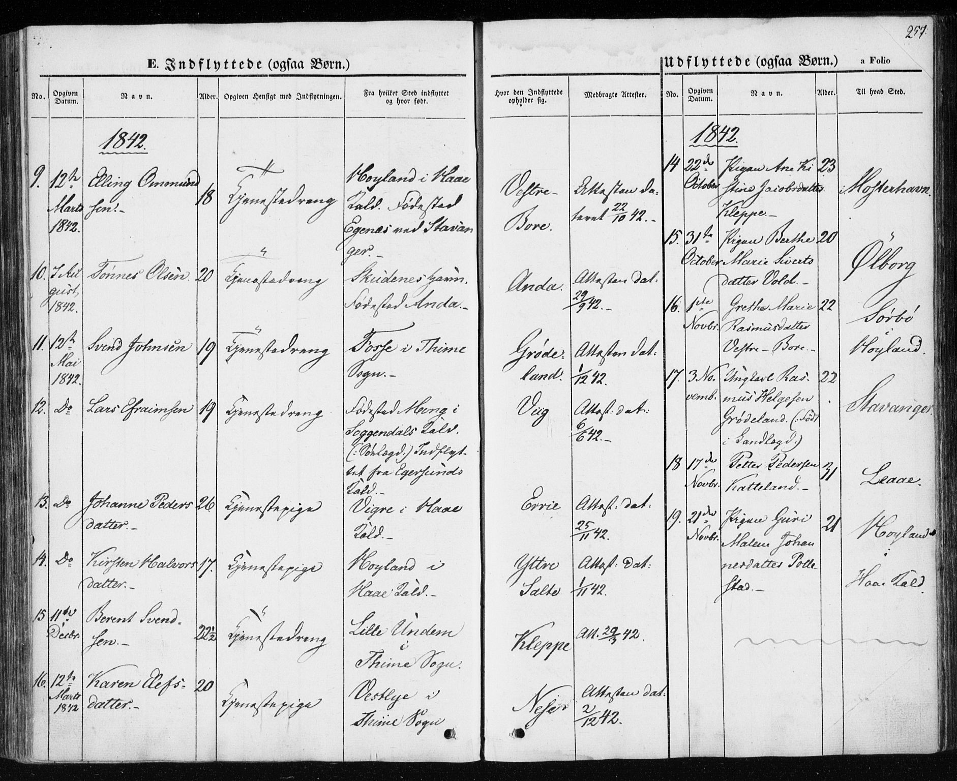 Klepp sokneprestkontor, SAST/A-101803/001/3/30BA/L0004: Parish register (official) no. A 4, 1842-1852, p. 257