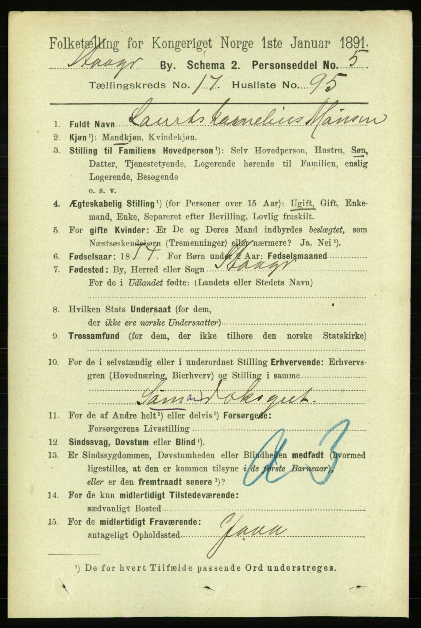 RA, 1891 census for 1103 Stavanger, 1891, p. 20980