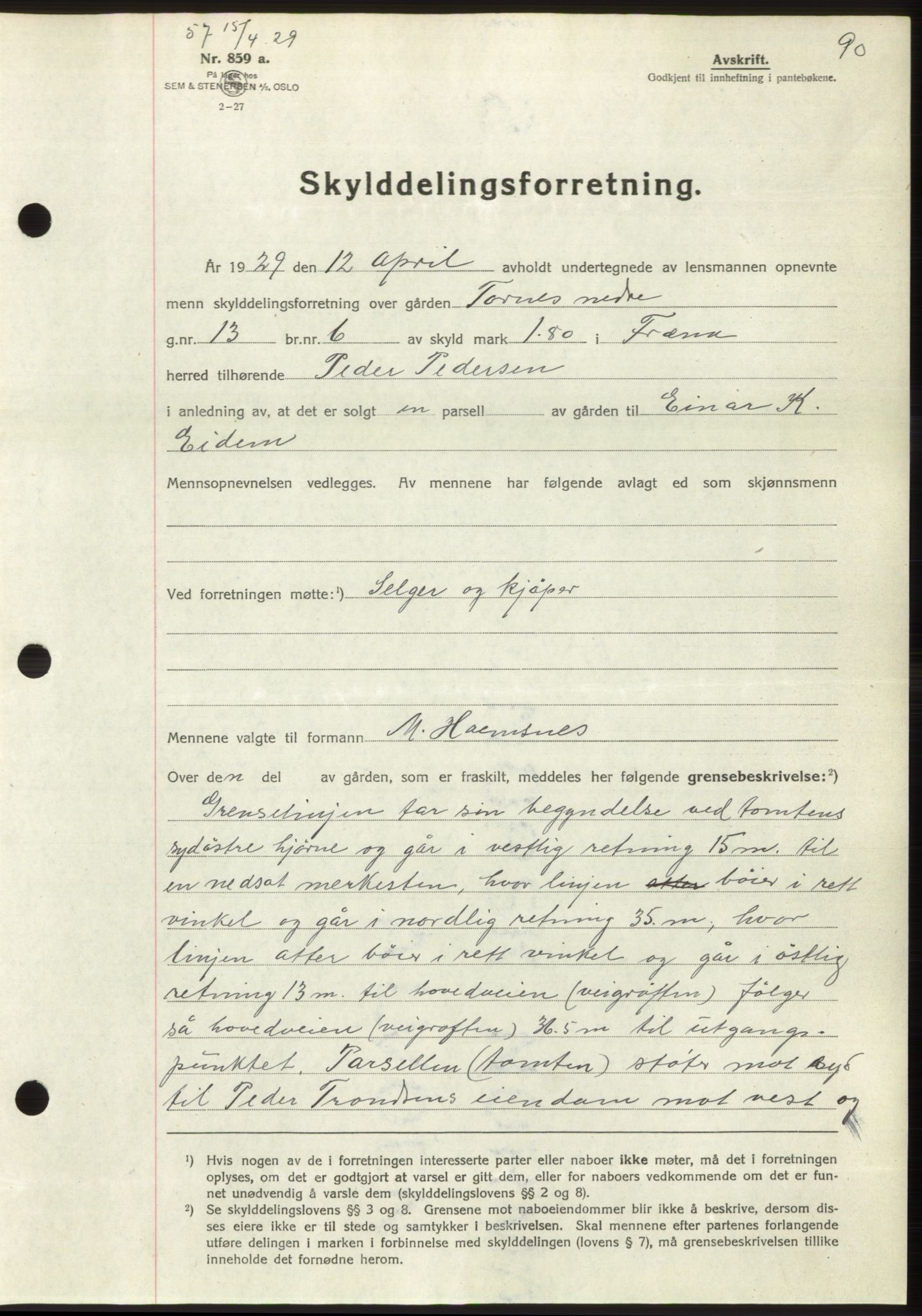 Romsdal sorenskriveri, AV/SAT-A-4149/1/2/2C/L0056: Mortgage book no. 50, 1929-1929, Deed date: 15.04.1929