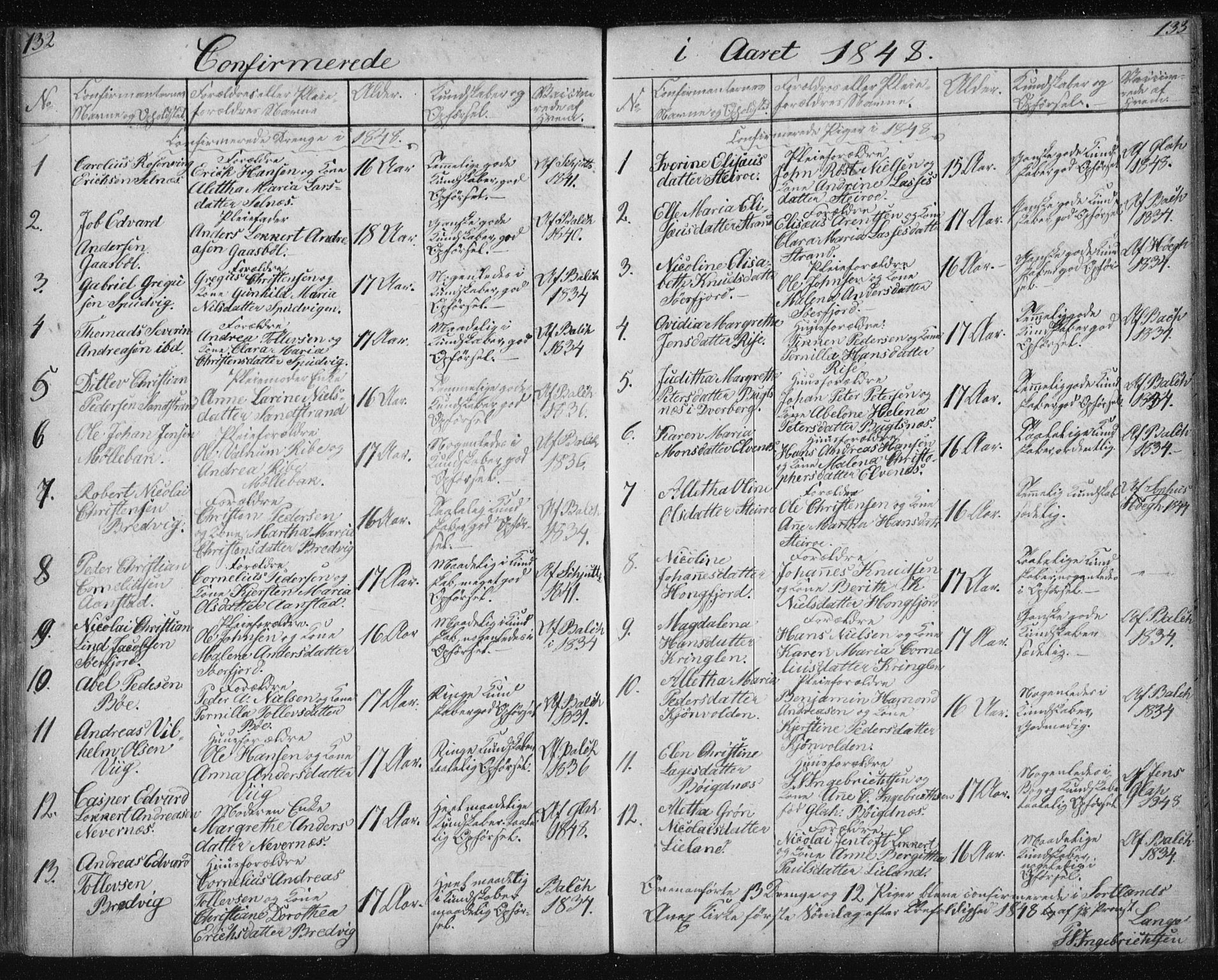 Ministerialprotokoller, klokkerbøker og fødselsregistre - Nordland, SAT/A-1459/895/L1379: Parish register (copy) no. 895C01, 1842-1858, p. 132-133