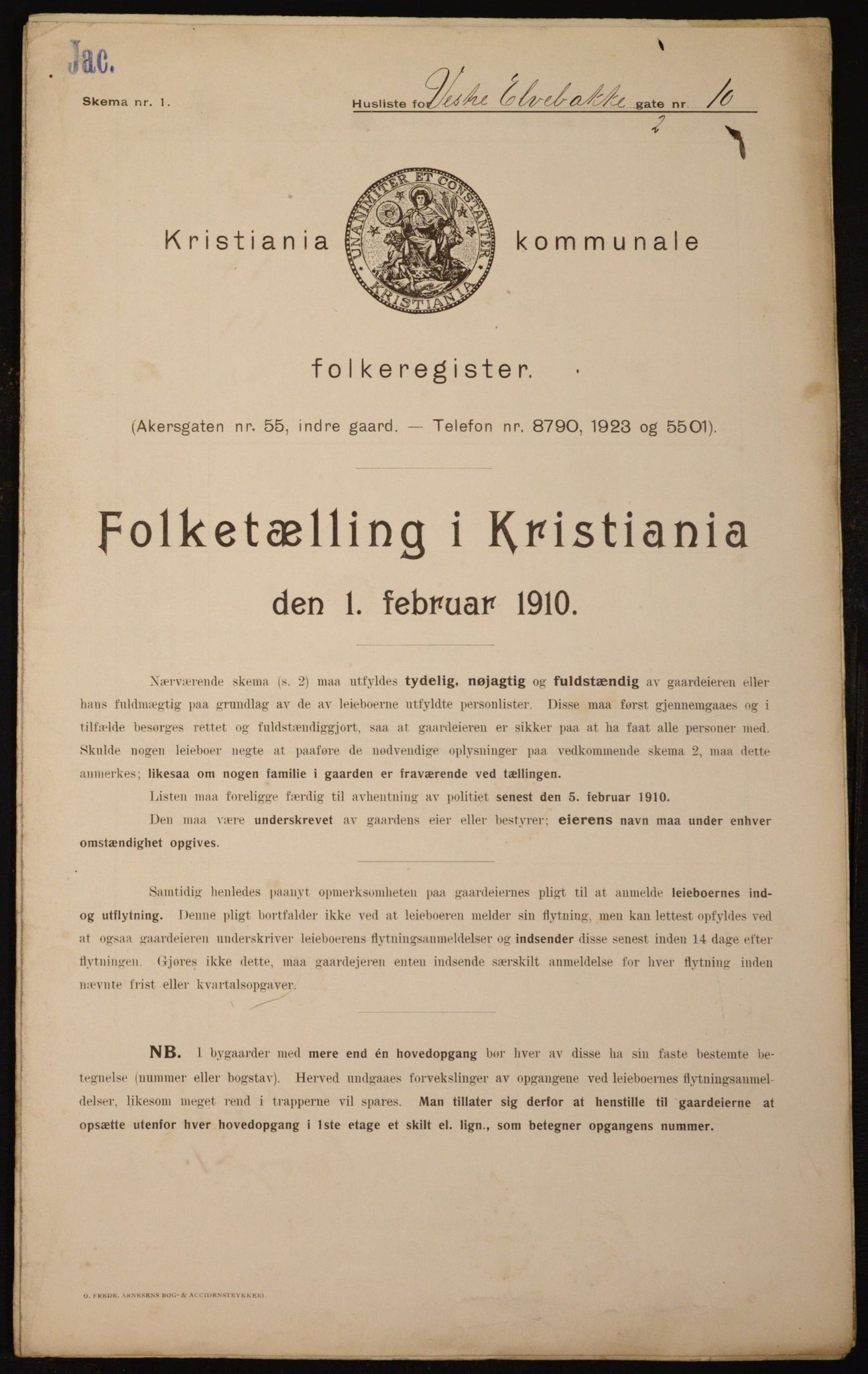 OBA, Municipal Census 1910 for Kristiania, 1910, p. 116105