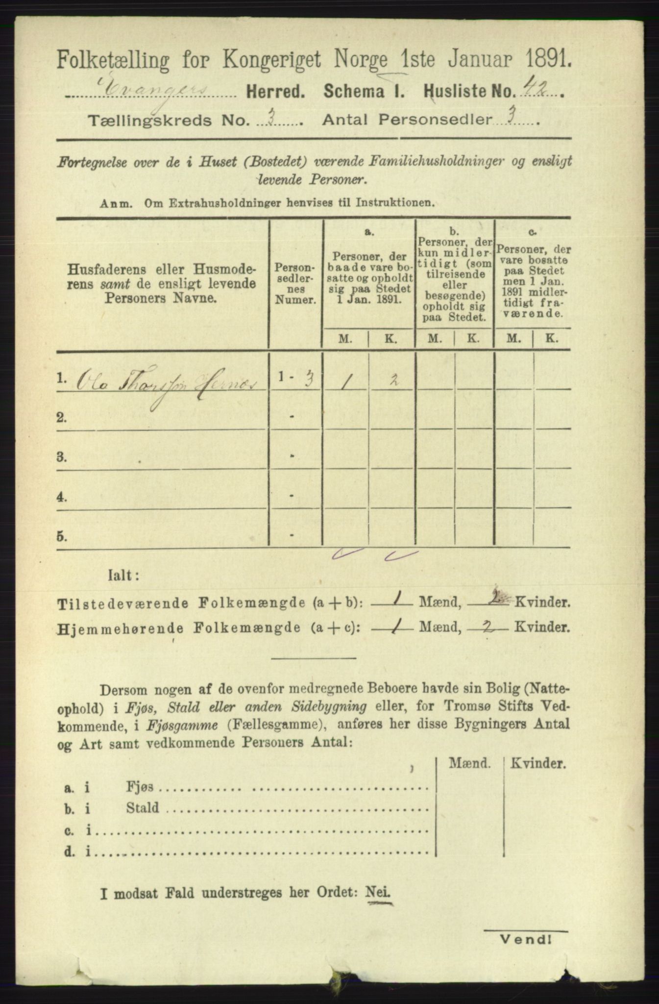 RA, 1891 census for 1237 Evanger, 1891, p. 850