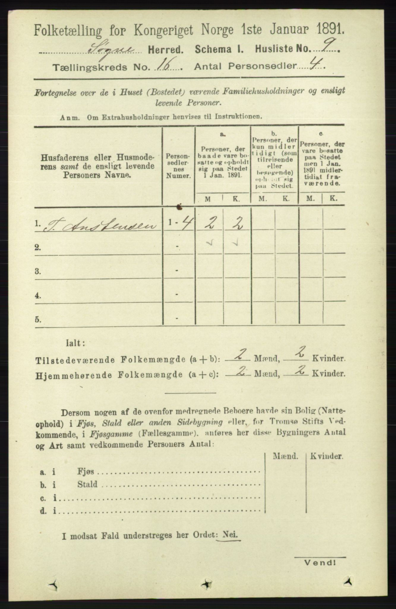 RA, 1891 census for 1018 Søgne, 1891, p. 4388