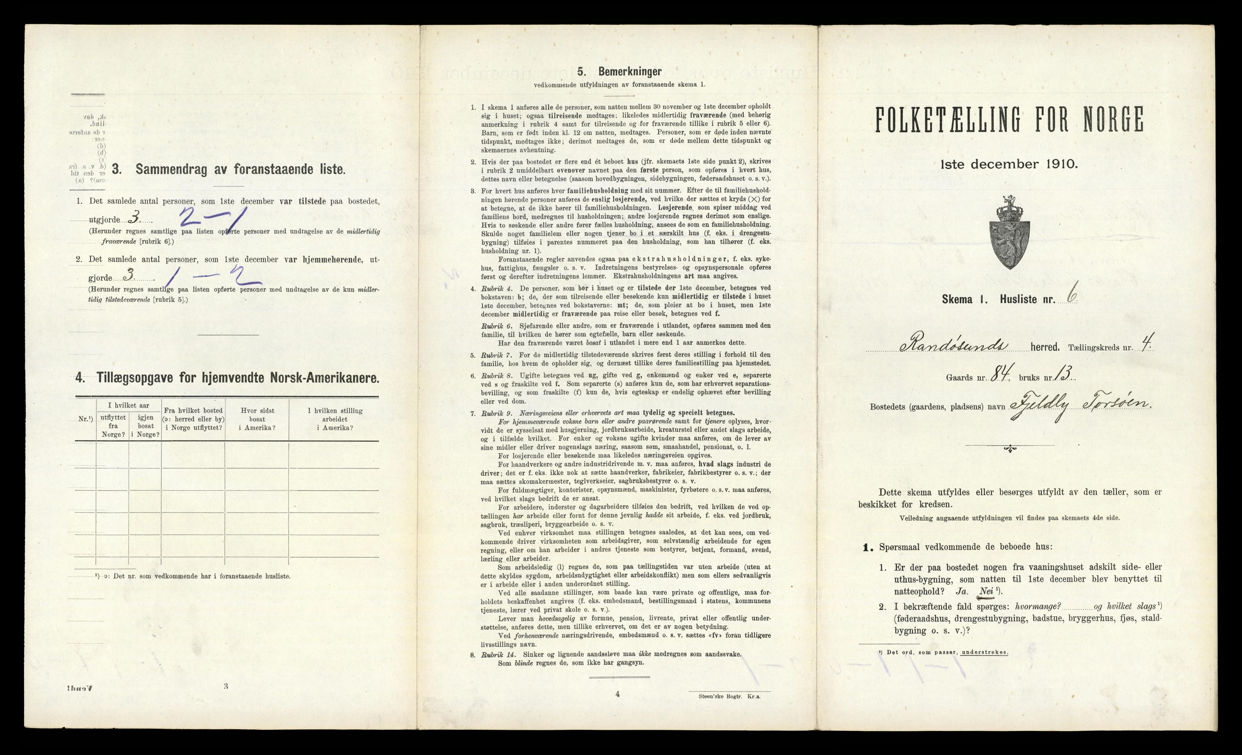 RA, 1910 census for Randesund, 1910, p. 288