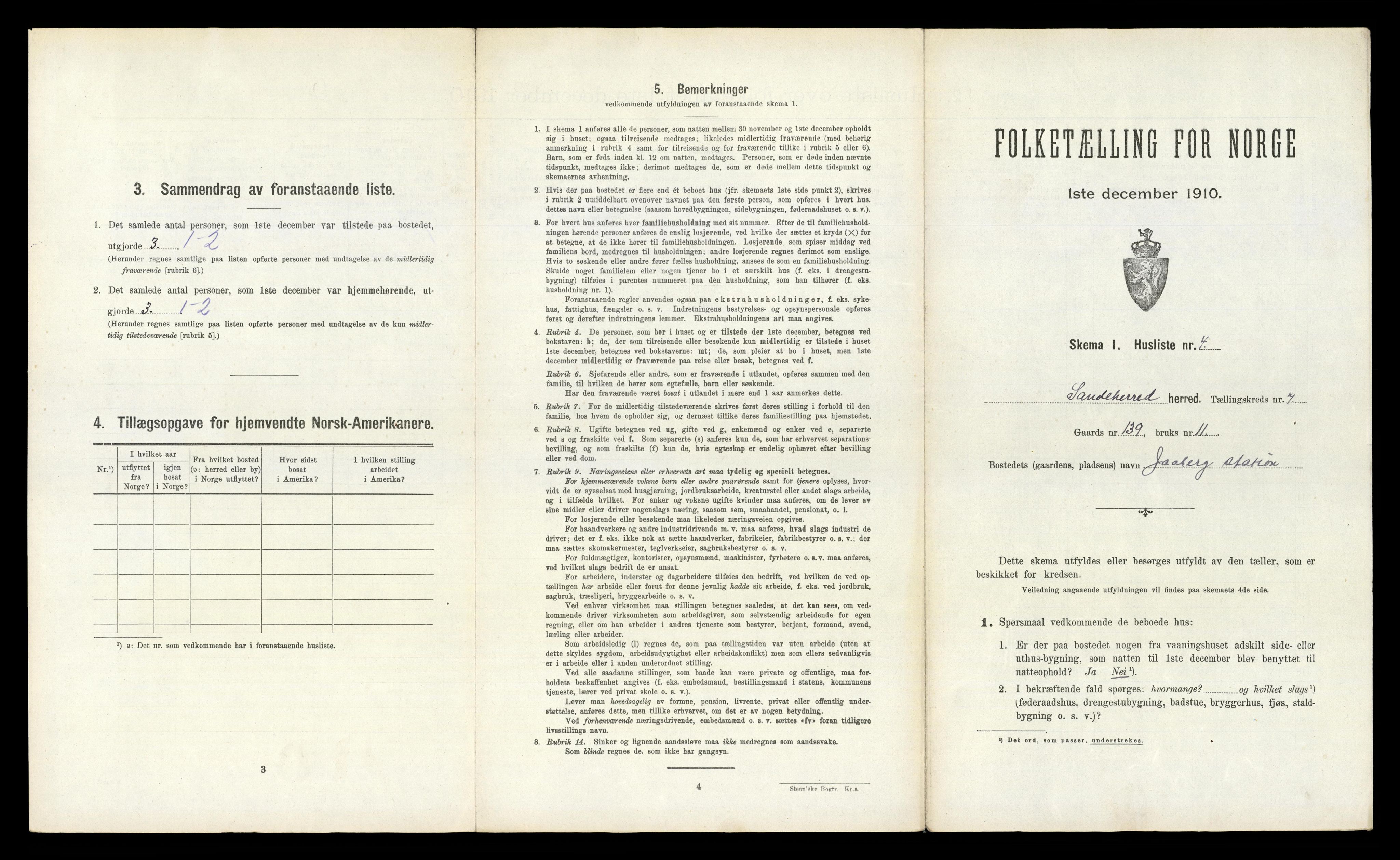 RA, 1910 census for Sandeherred, 1910, p. 1243